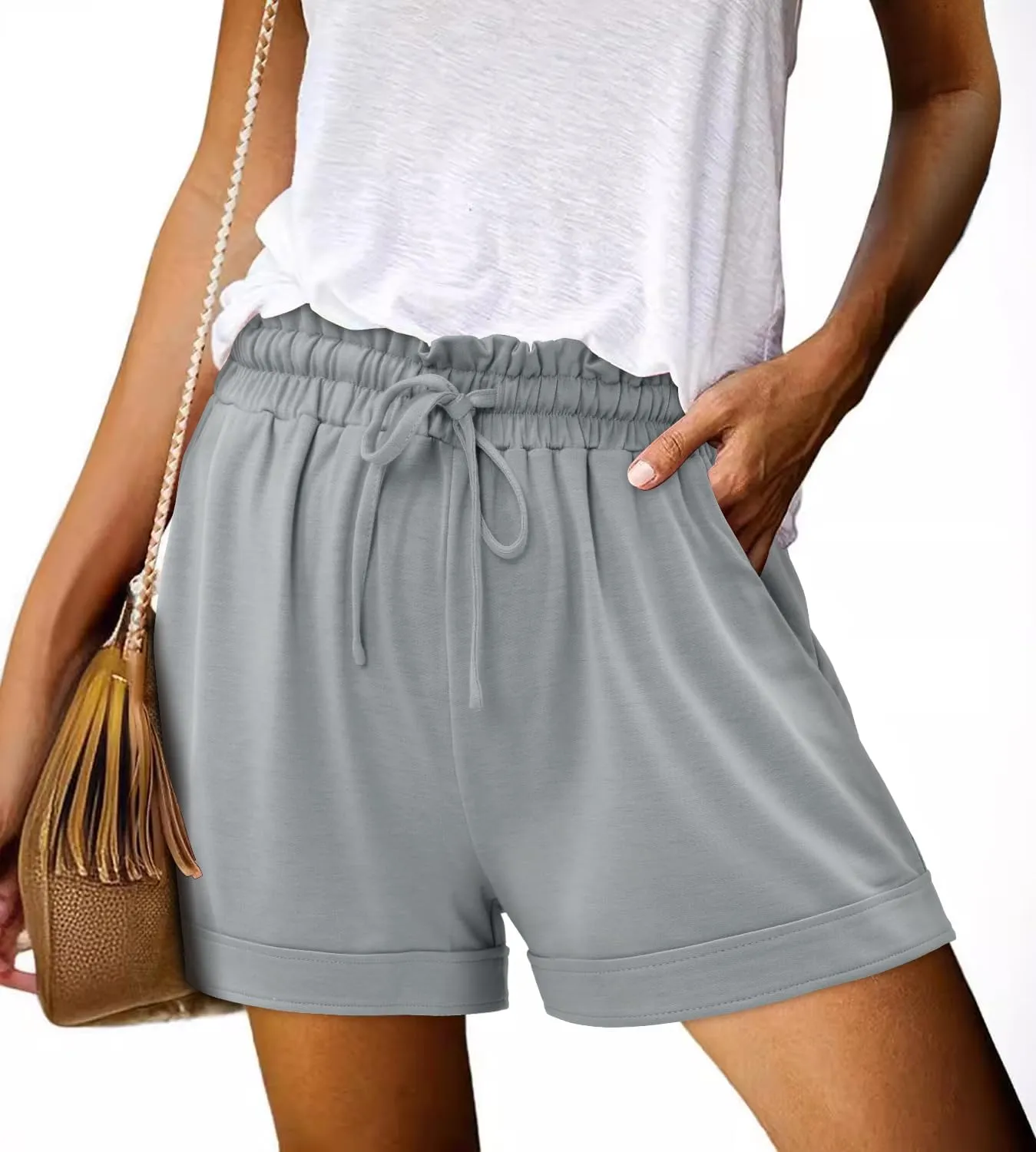 Angerella Women Casual Shorts Drawstring Comfy Elastic Waist Shorts Summer Pull On Short Pants with Pockets