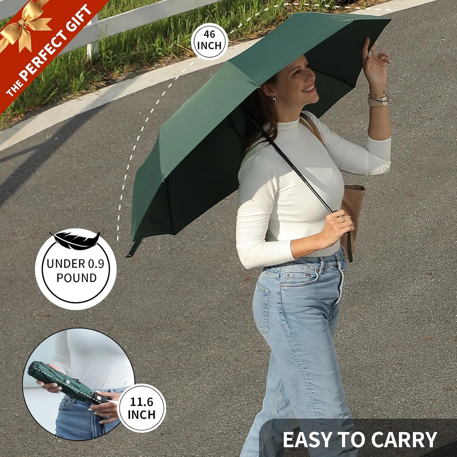 Anntrue Windproof Travel Umbrella, Auto Open Close Lightweight Compact Portable Backpack Folding Umbrella, Perfect for Car, Purse, Men and Women(Dark Green)