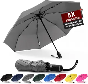 Anntrue Windproof Travel Umbrella, Auto Open Close Lightweight Compact Portable Backpack Folding Umbrella, Perfect for Car, Purse, Men and Women(Gray)