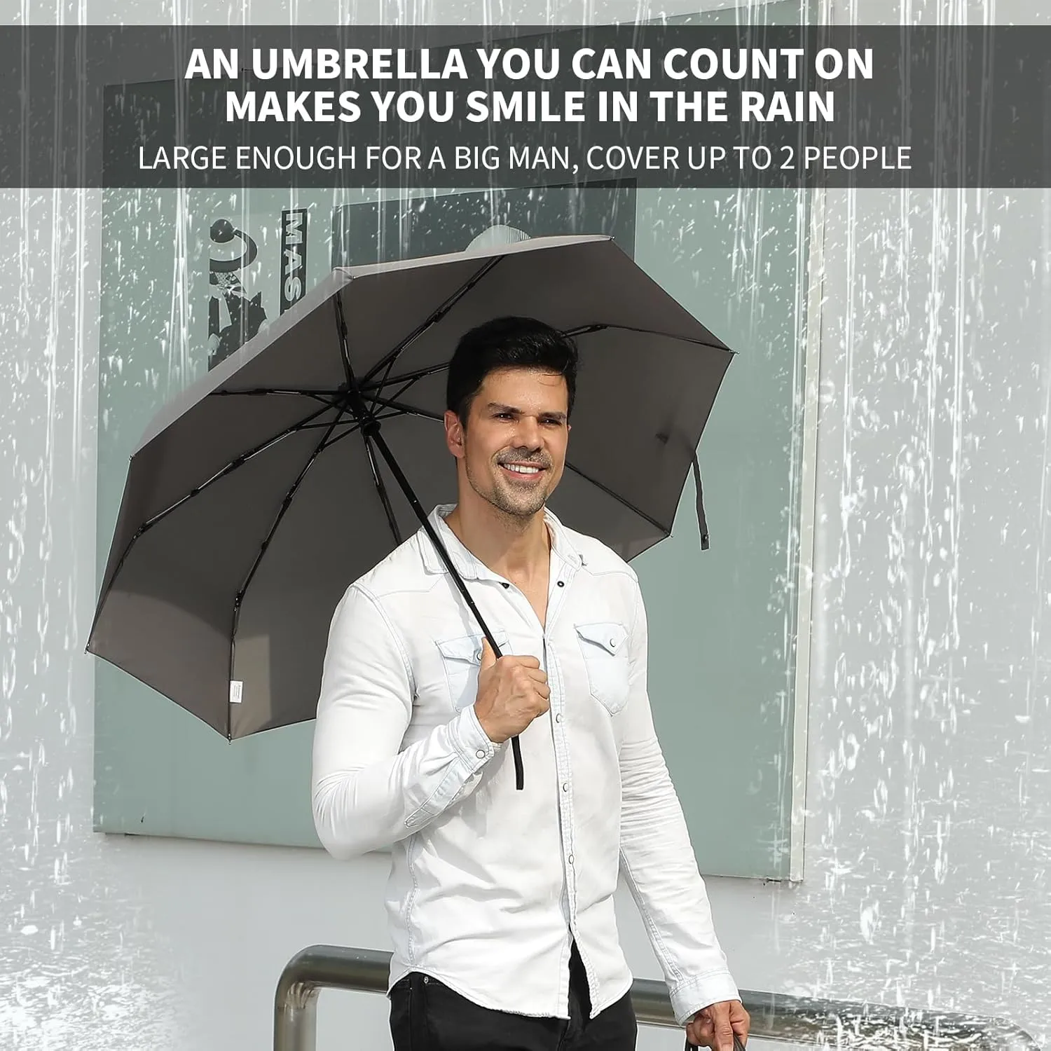 Anntrue Windproof Travel Umbrella, Auto Open Close Lightweight Compact Portable Backpack Folding Umbrella, Perfect for Car, Purse, Men and Women(Gray)
