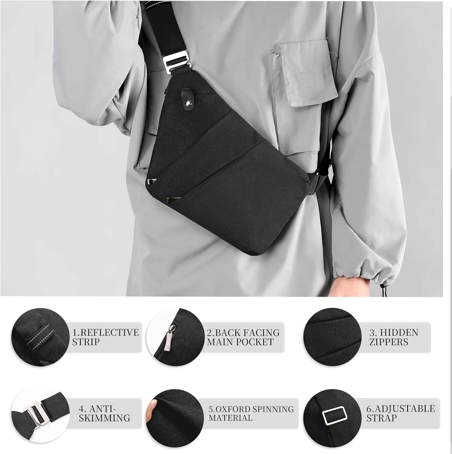 Anti Theft Bag Crossbody Purse-Anti Theft Travel Bag for Women & Men Slim Sling Bag CrossBody with Adjustable Strap