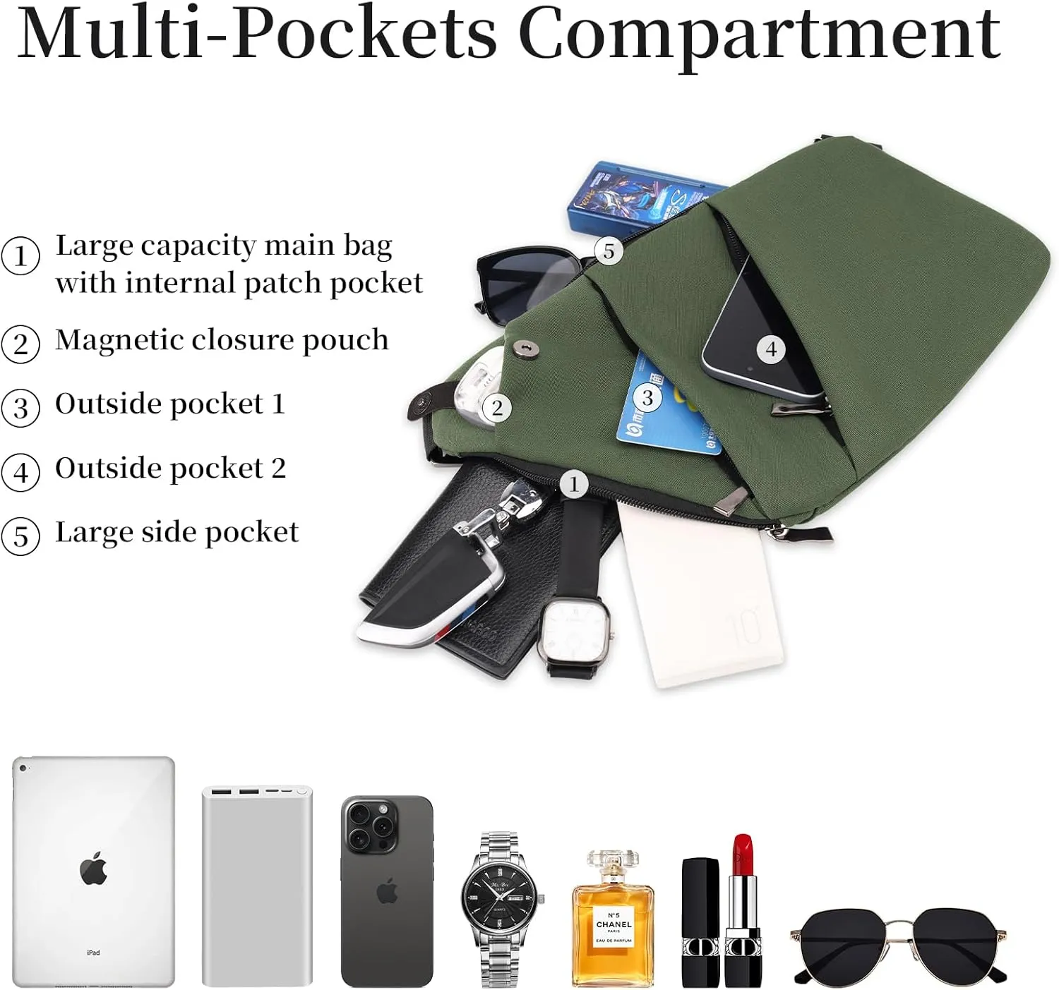 Anti Theft Bag Crossbody Purse-Anti Theft Travel Bag for Women & Men Slim Sling Bag CrossBody with Adjustable Strap