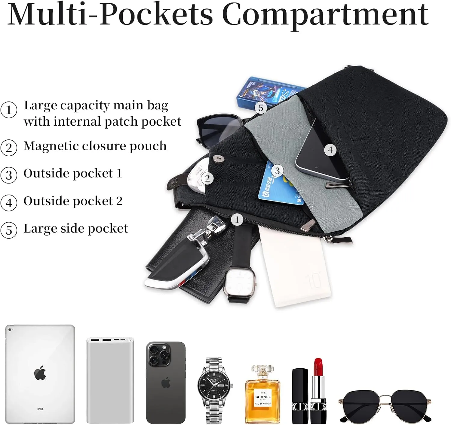 Anti Theft Bag Crossbody Purse-Anti Theft Travel Bag for Women & Men Slim Sling Bag CrossBody with Adjustable Strap