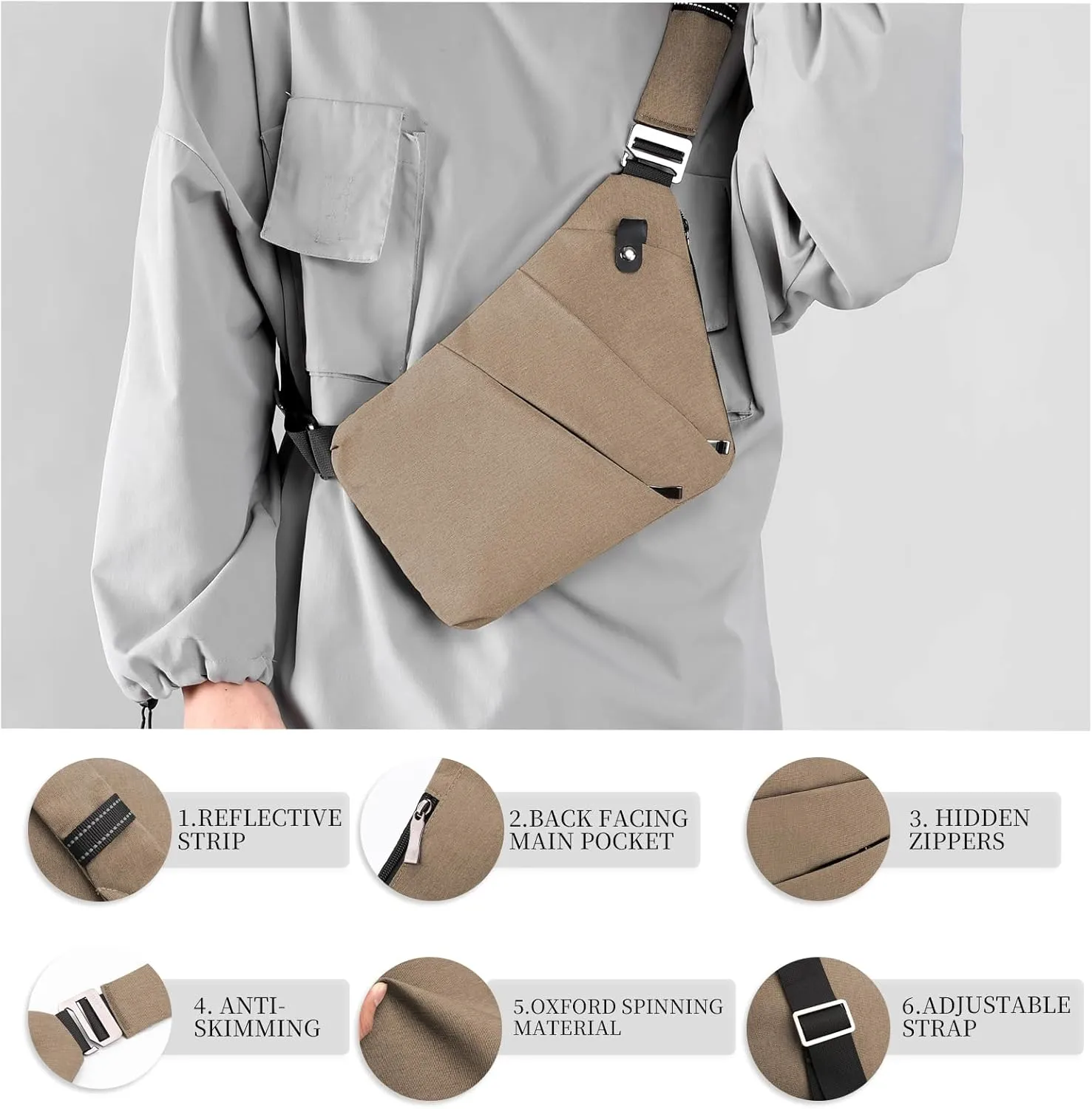Anti Theft Bag Crossbody Purse-Anti Theft Travel Bag for Women & Men Slim Sling Bag CrossBody with Adjustable Strap