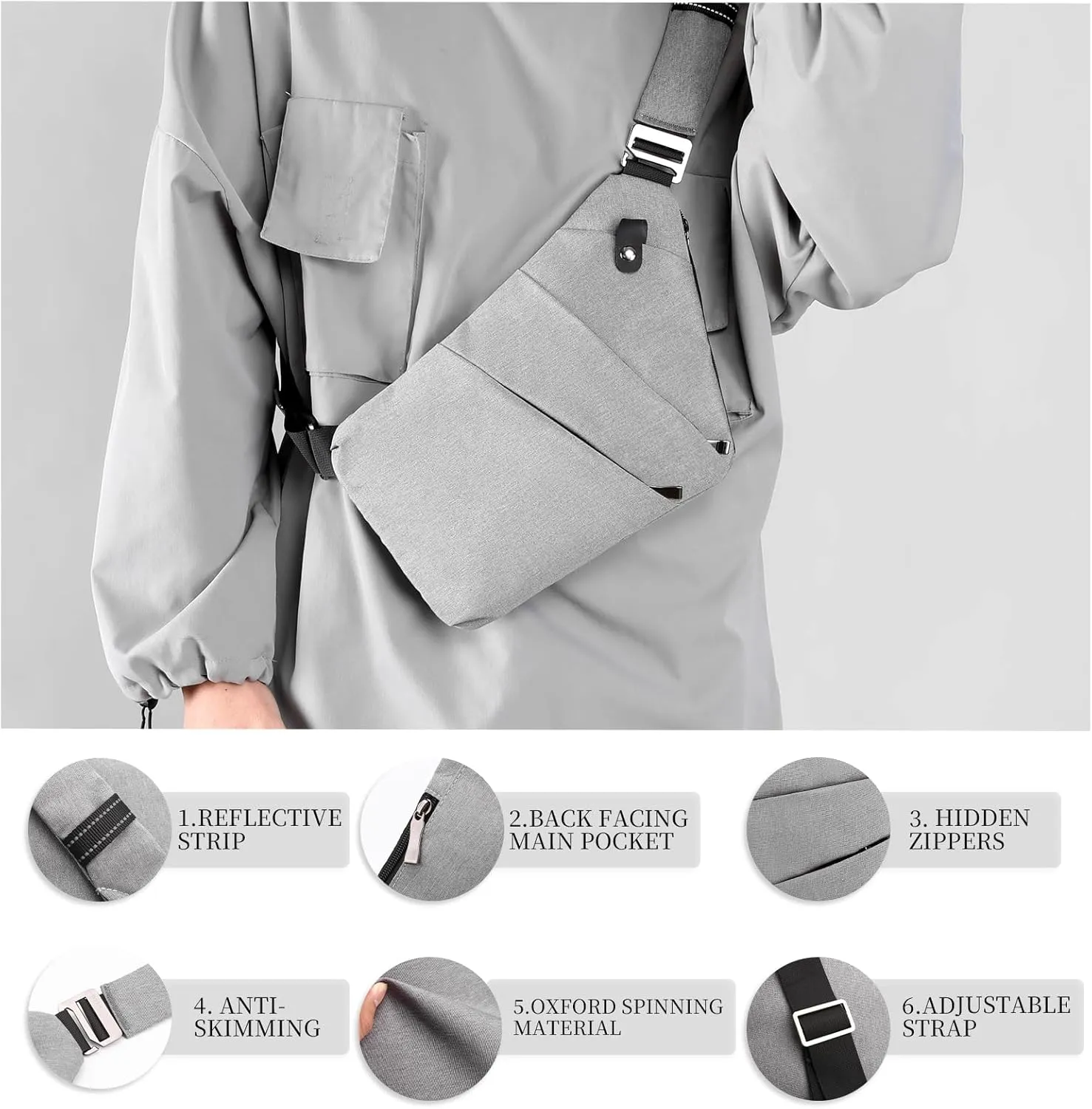 Anti Theft Bag Crossbody Purse-Anti Theft Travel Bag for Women & Men Slim Sling Bag CrossBody with Adjustable Strap