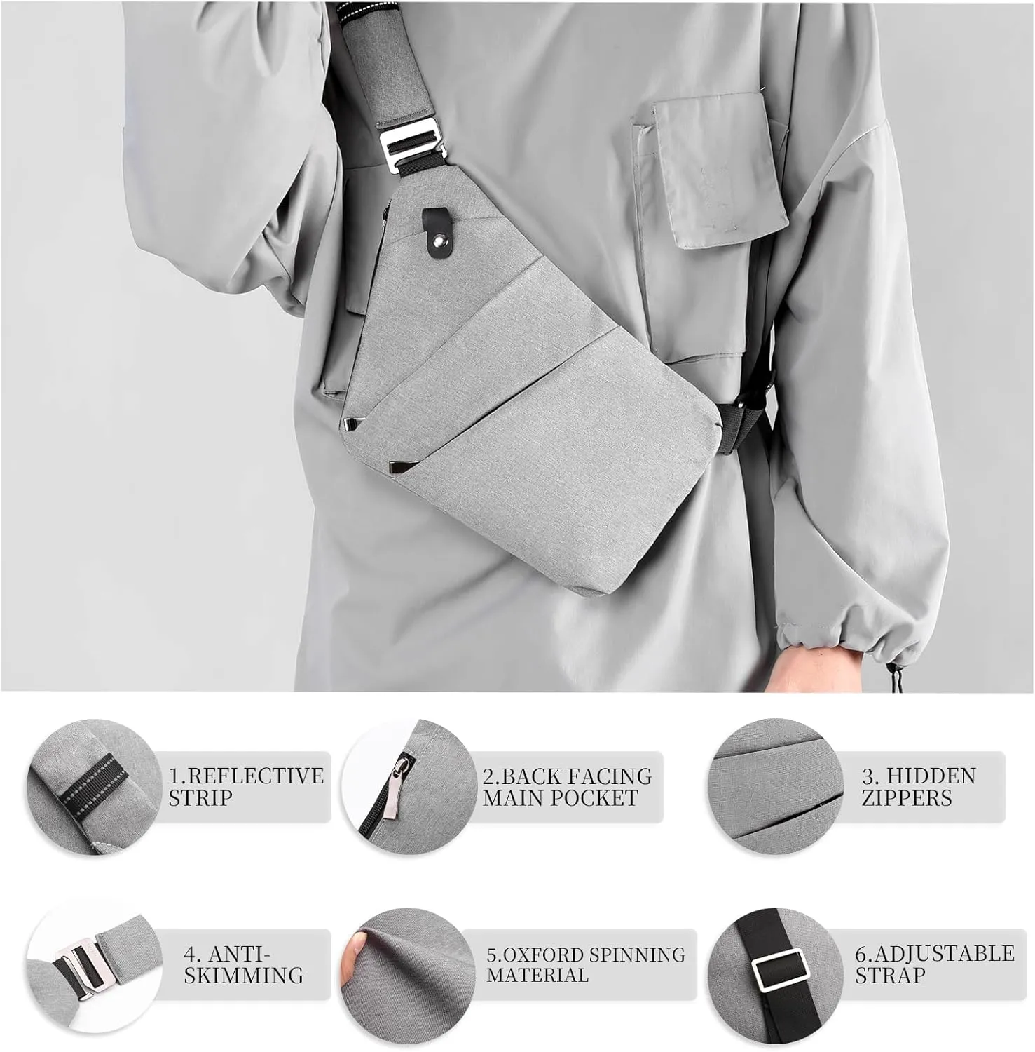 Anti Theft Bag Crossbody Purse-Anti Theft Travel Bag for Women & Men Slim Sling Bag CrossBody with Adjustable Strap