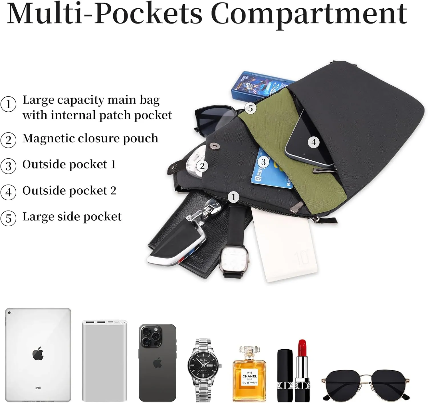 Anti Theft Bag Crossbody Purse-Anti Theft Travel Bag for Women & Men Slim Sling Bag CrossBody with Adjustable Strap