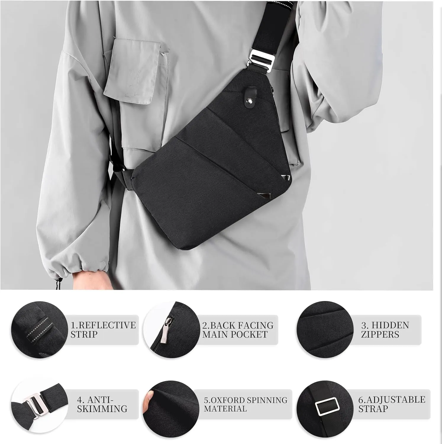 Anti Theft Bag Crossbody Purse-Anti Theft Travel Bag for Women & Men Slim Sling Bag CrossBody with Adjustable Strap