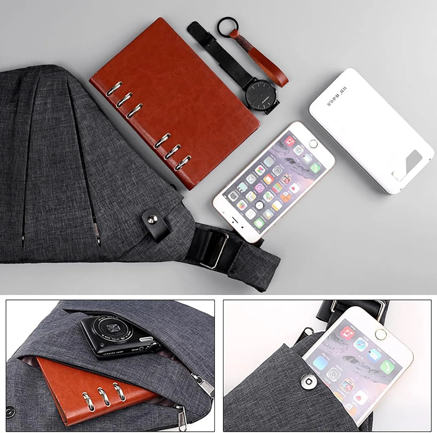 Anti Theft Travel Bag Crossbody, Multi-pocket Anti-theft Purses, Sling Bag with Adjustable Strap for Women Men