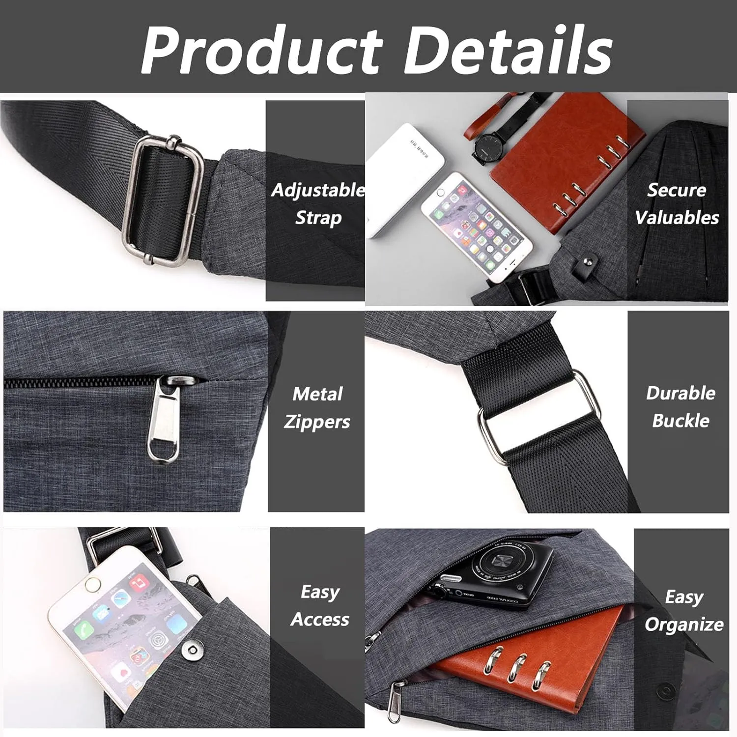Anti Theft Travel Bag for Women Men, The Slim Carry Sling Bag, Personal Flex Travel Purses Crossbody Bags Multi Pocket