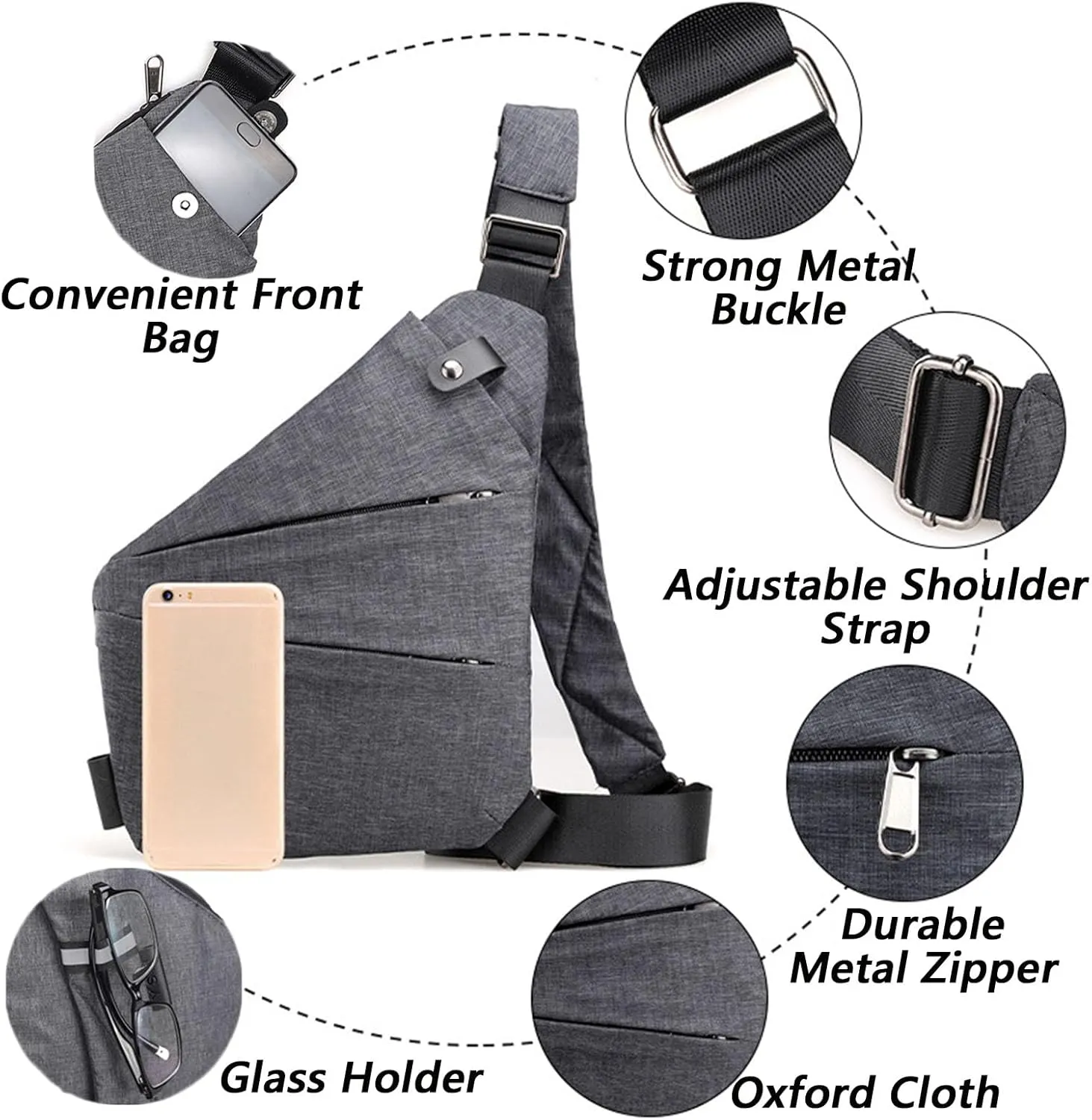Anti Theft Travel Bag for Women Men, The Slim Carry Sling Bag, Personal Flex Travel Purses Crossbody Bags Multi Pocket