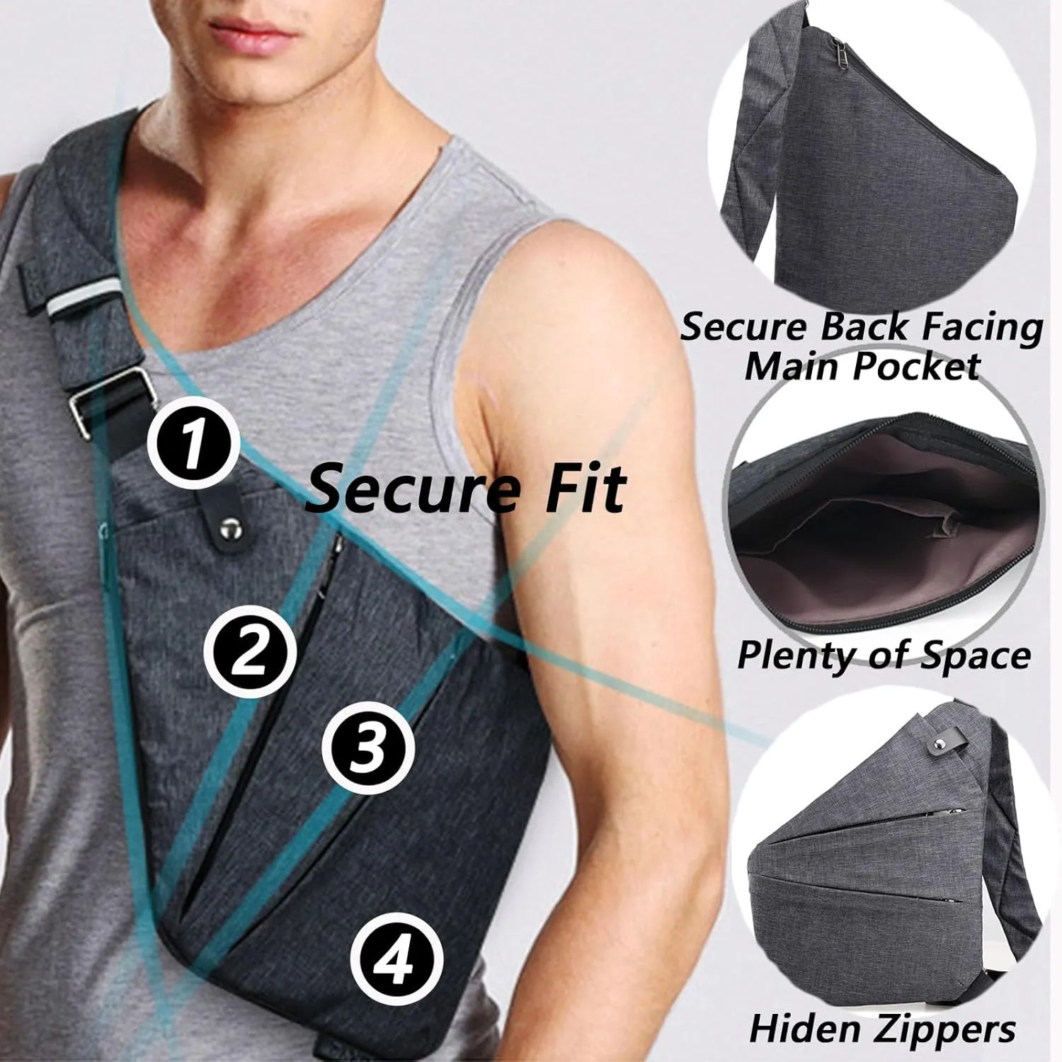 Anti Theft Travel Bag for Women Men, The Slim Carry Sling Bag, Personal Flex Travel Purses Crossbody Bags Multi Pocket