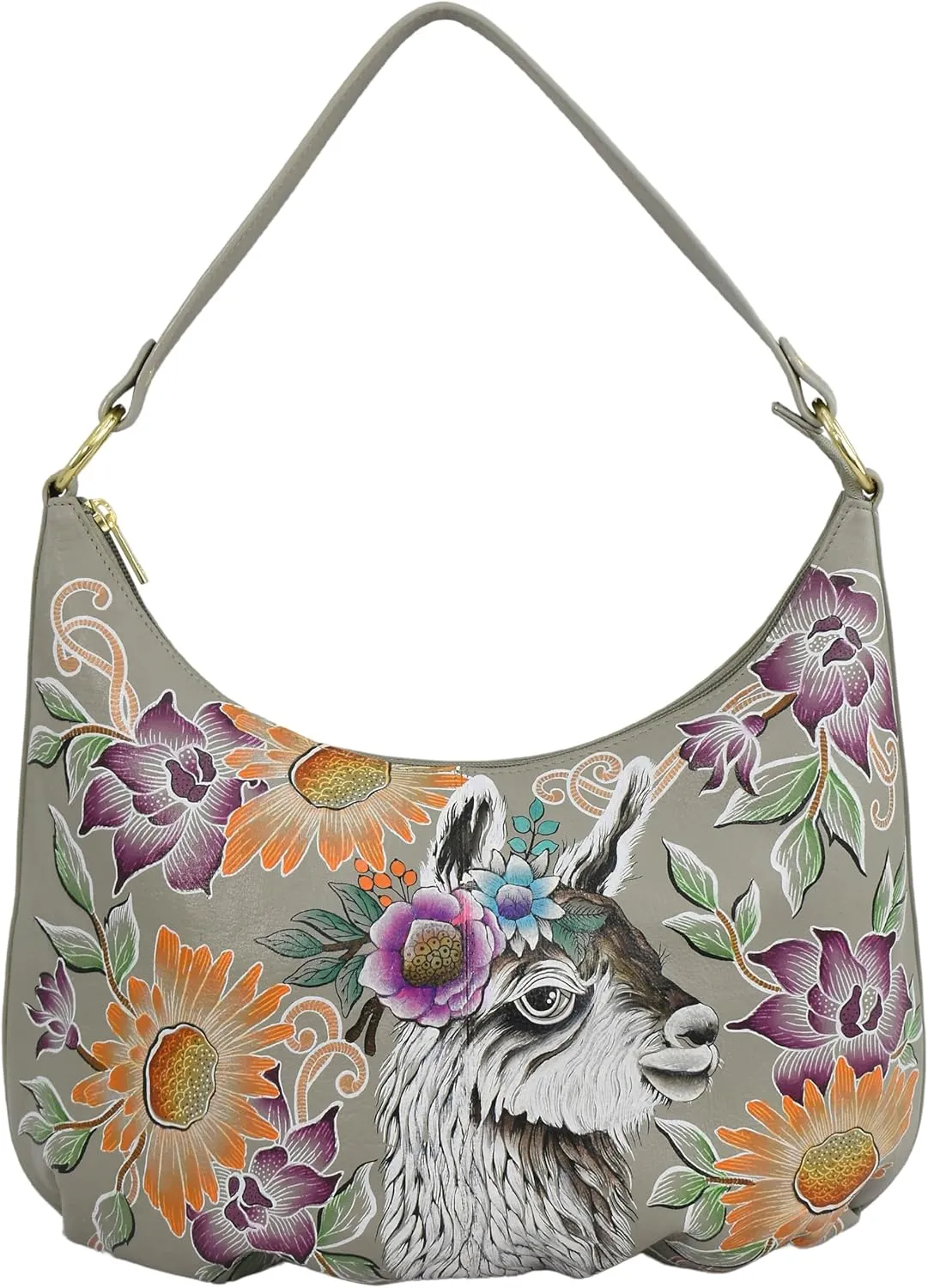 Anuschka Women's Original Hand-Painted Genuine Leather Ruched Hobo