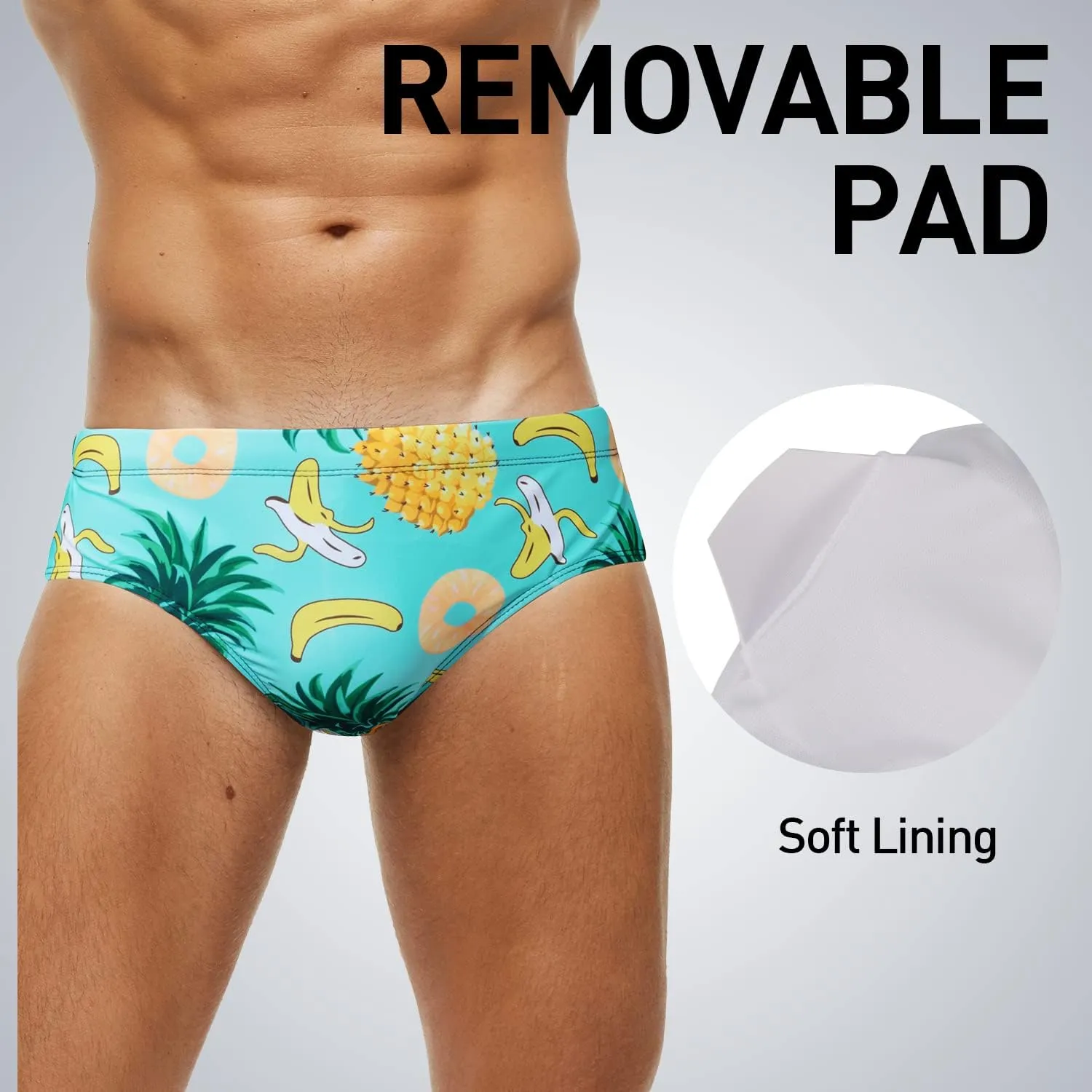 Arcweg Men's Swimming Trunks Briefs Low Waist with Removable Pad Swimwear Elastic Beach Shorts Boxers Underwear