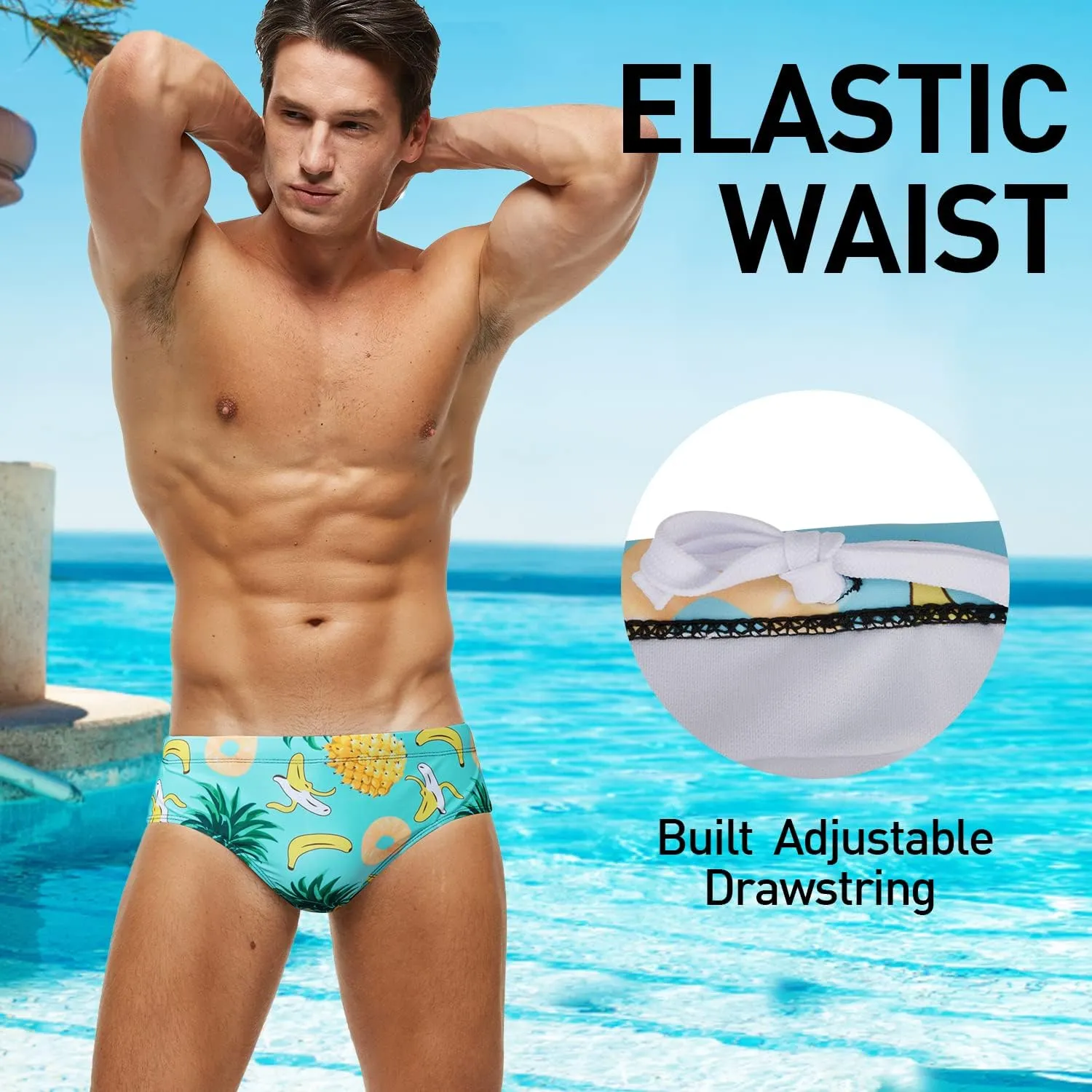 Arcweg Men's Swimming Trunks Briefs Low Waist with Removable Pad Swimwear Elastic Beach Shorts Boxers Underwear