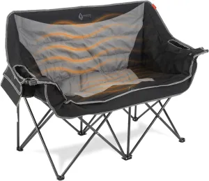 ARROWHEAD OUTDOOR 57" Wide Duo Foldable Heated Camping Loveseat Chair with 3-Stage Heating, Heavy-Duty, Supports Up to 700lbs, Large 6.7”x4” Cup Holders, Glass Holders, Side Pockets & Storage Pouches