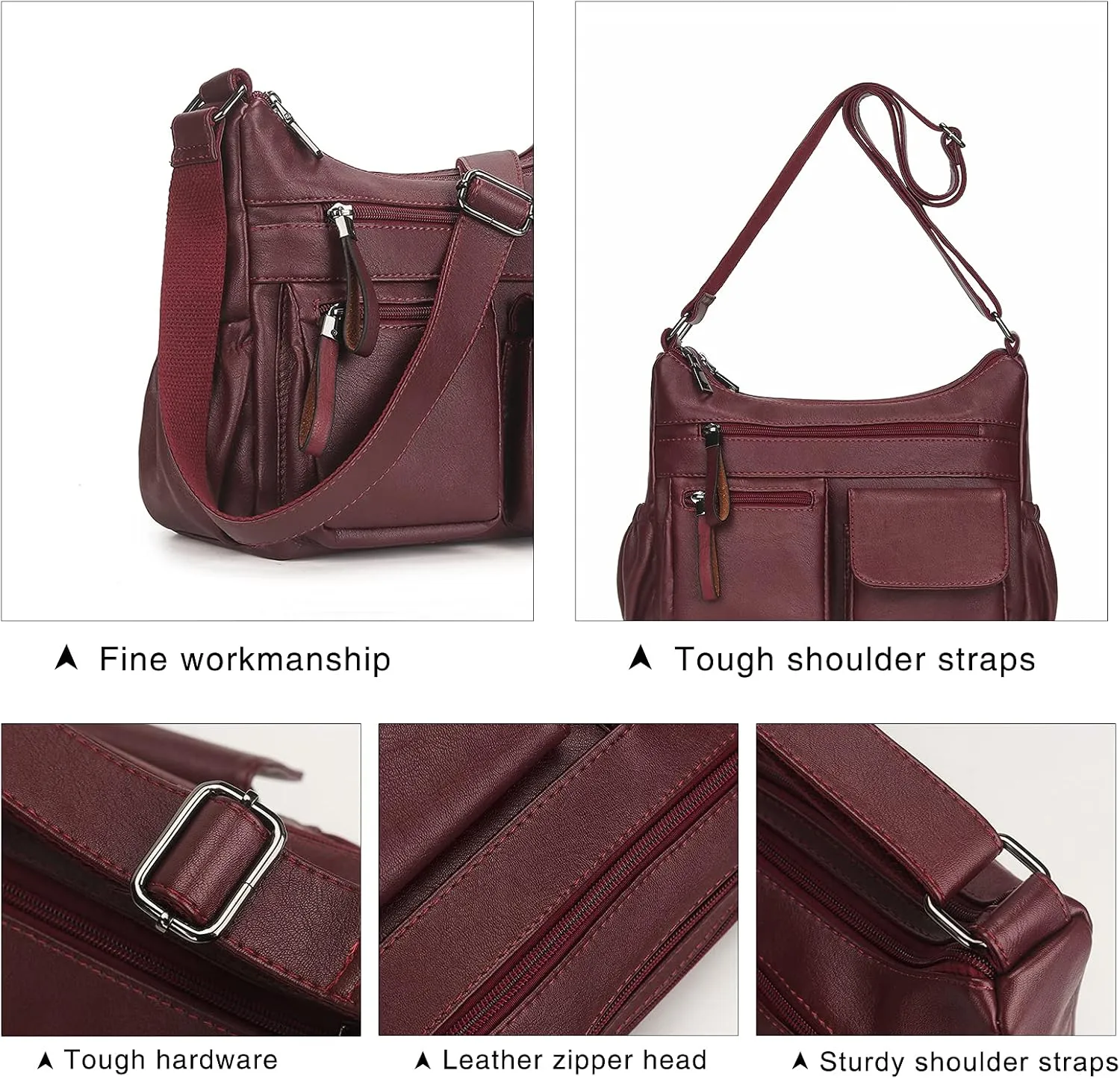 Artwell Fashion Hobo Crossbody Bag For Women Shoulder Bag PU Leather Handbags Purses Multi Pocket Zipper Messenger Tote Bag