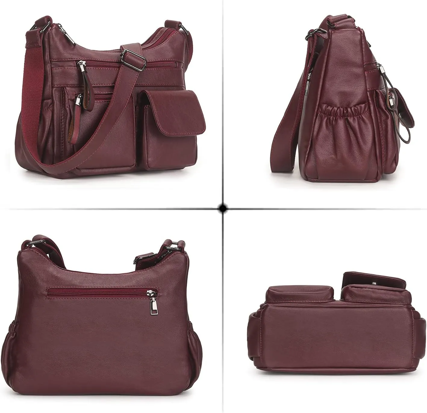 Artwell Fashion Hobo Crossbody Bag For Women Shoulder Bag PU Leather Handbags Purses Multi Pocket Zipper Messenger Tote Bag