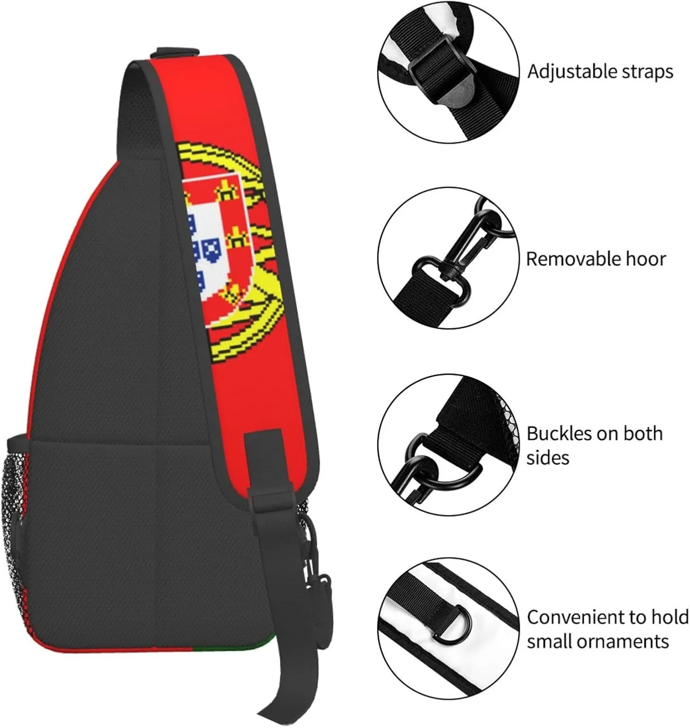 ASYG Portugal Flag Sling Bag Crossbody Backpack Portuguese Travel Hiking Daypack Shoulder Chest Bag for Women Men