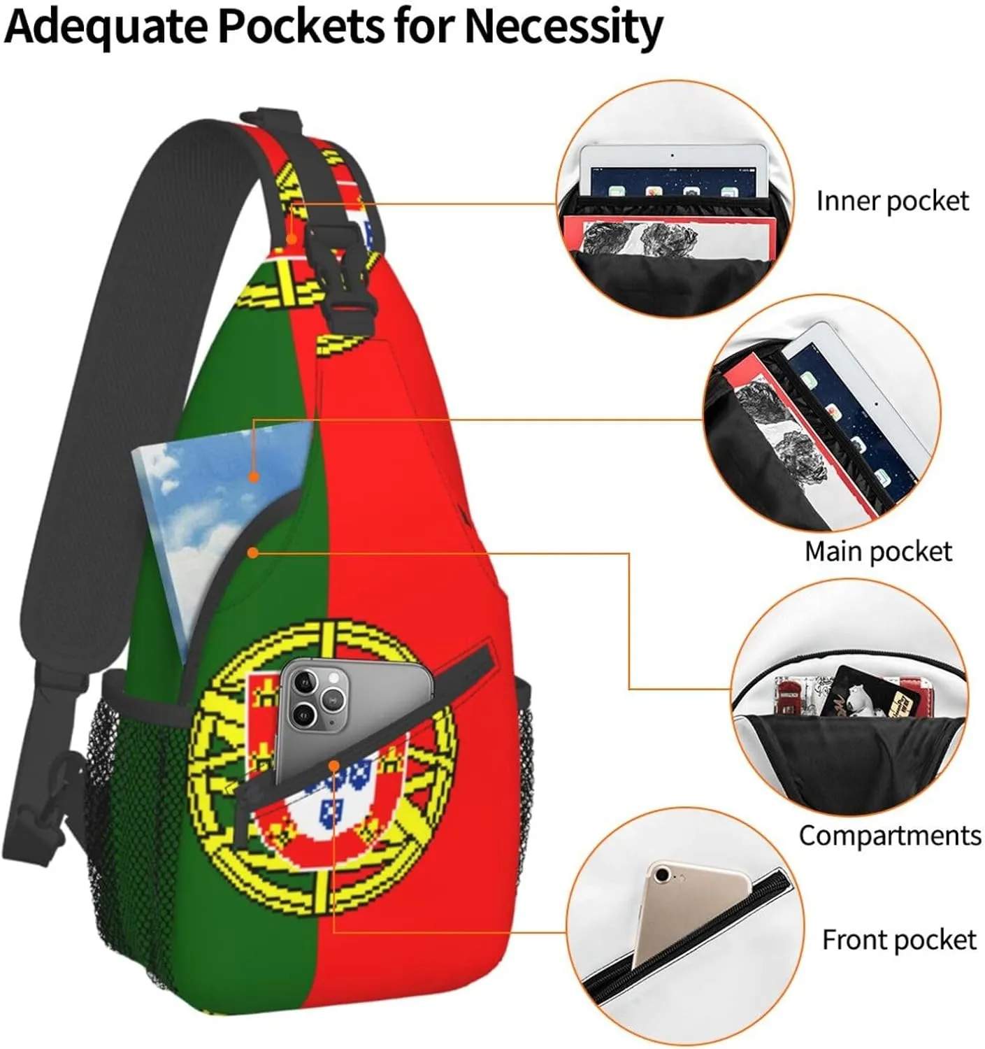 ASYG Portugal Flag Sling Bag Crossbody Backpack Portuguese Travel Hiking Daypack Shoulder Chest Bag for Women Men