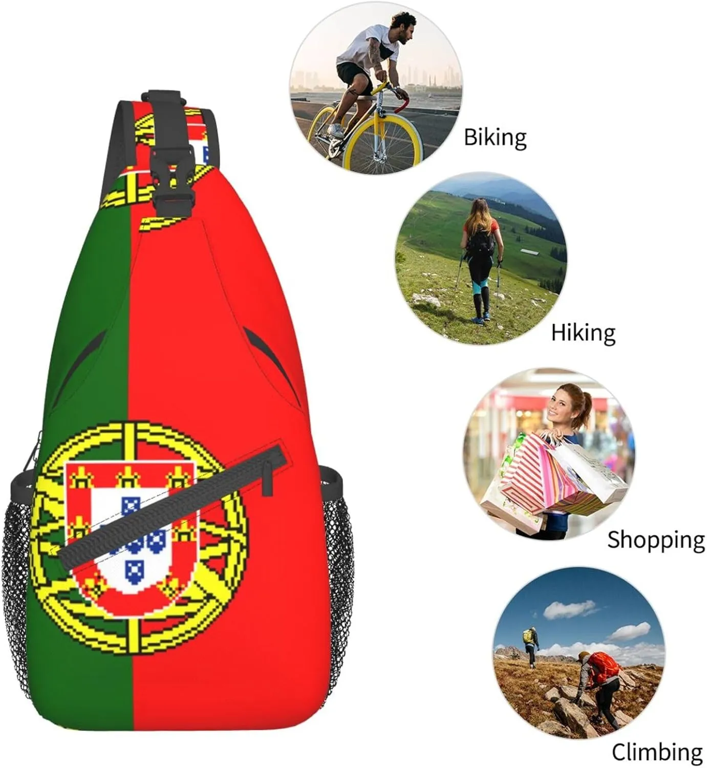 ASYG Portugal Flag Sling Bag Crossbody Backpack Portuguese Travel Hiking Daypack Shoulder Chest Bag for Women Men