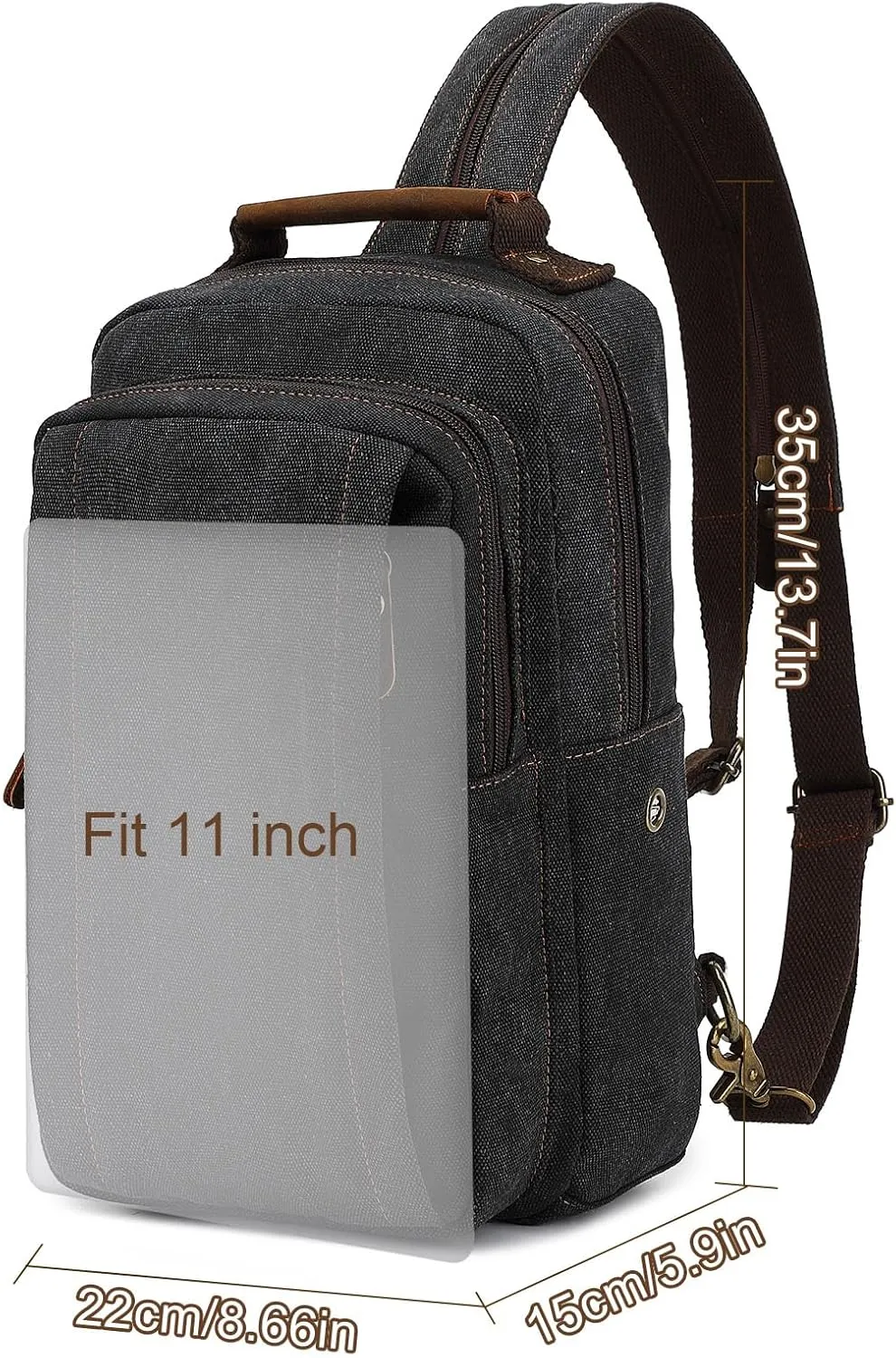 AUGUR Canvas Backpack Sling Bag Crossbody Small Bag Casual Rucksack for Men Women Cycling Hiking Travel(Black)