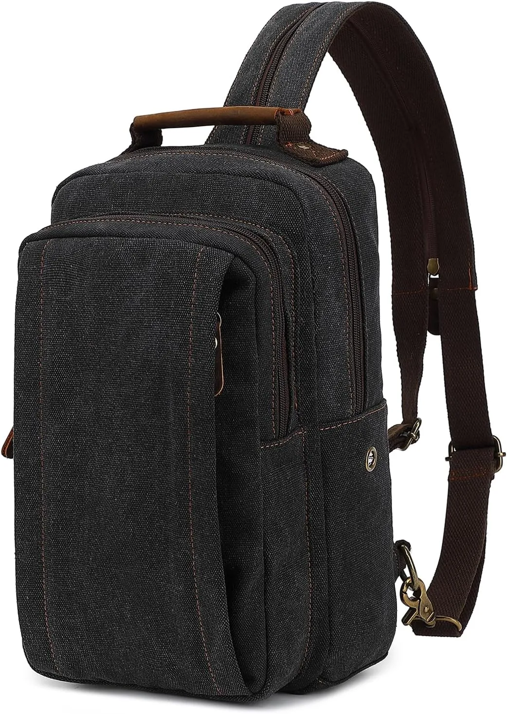 AUGUR Canvas Backpack Sling Bag Crossbody Small Bag Casual Rucksack for Men Women Cycling Hiking Travel(Black)