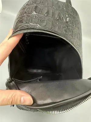Authentic Real Crocodile Skin Classic Solid Black Female Lady Small ZIP Backpack Genuine Alligator Leather Women Travel Bag Pack