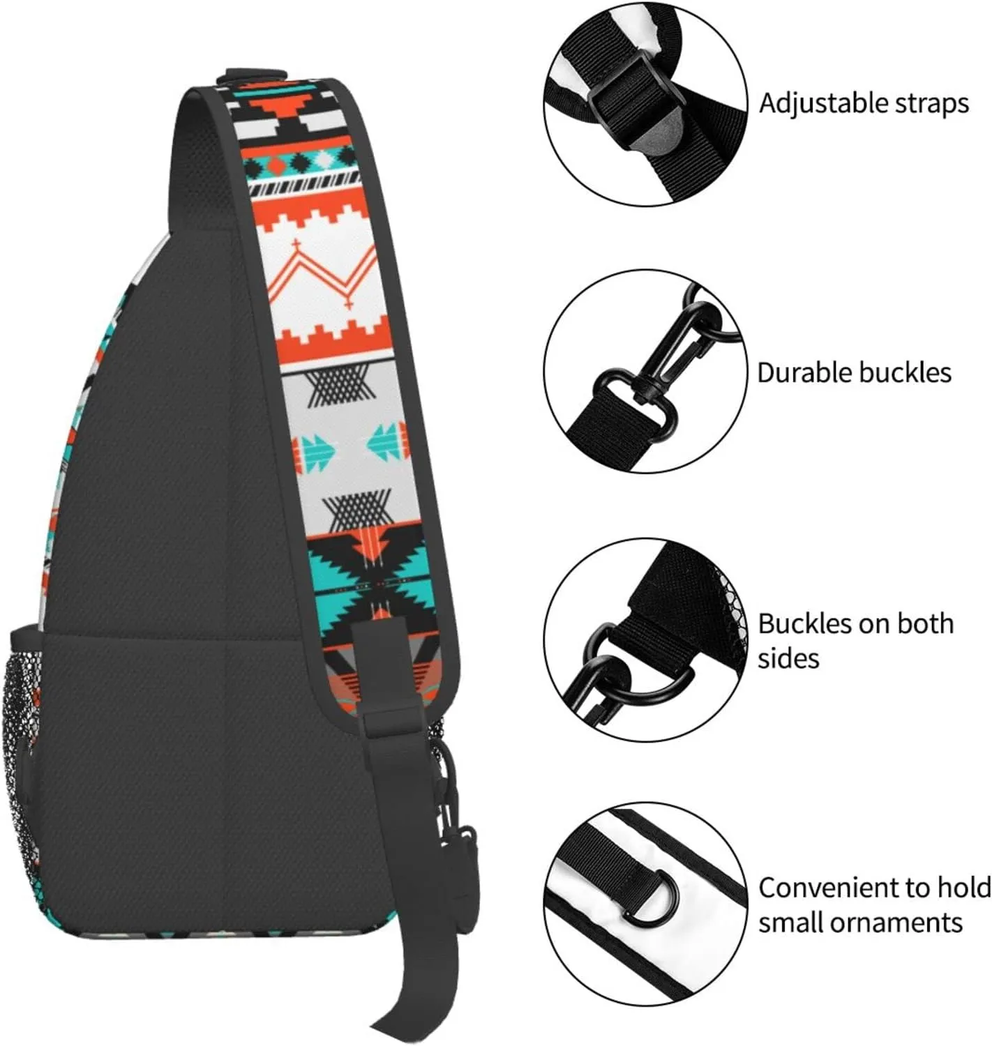 Aztec Design Sling Bag Crossbody Backpack Southwest Native American Geometric Chevron Colorful Aztec Pattern Sports Travel Hiking Daypack Navajo Print Chest Bag Shoulder Bag Unisex