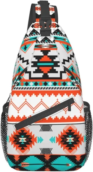 Aztec Design Sling Bag Crossbody Backpack Southwest Native American Geometric Chevron Colorful Aztec Pattern Sports Travel Hiking Daypack Navajo Print Chest Bag Shoulder Bag Unisex