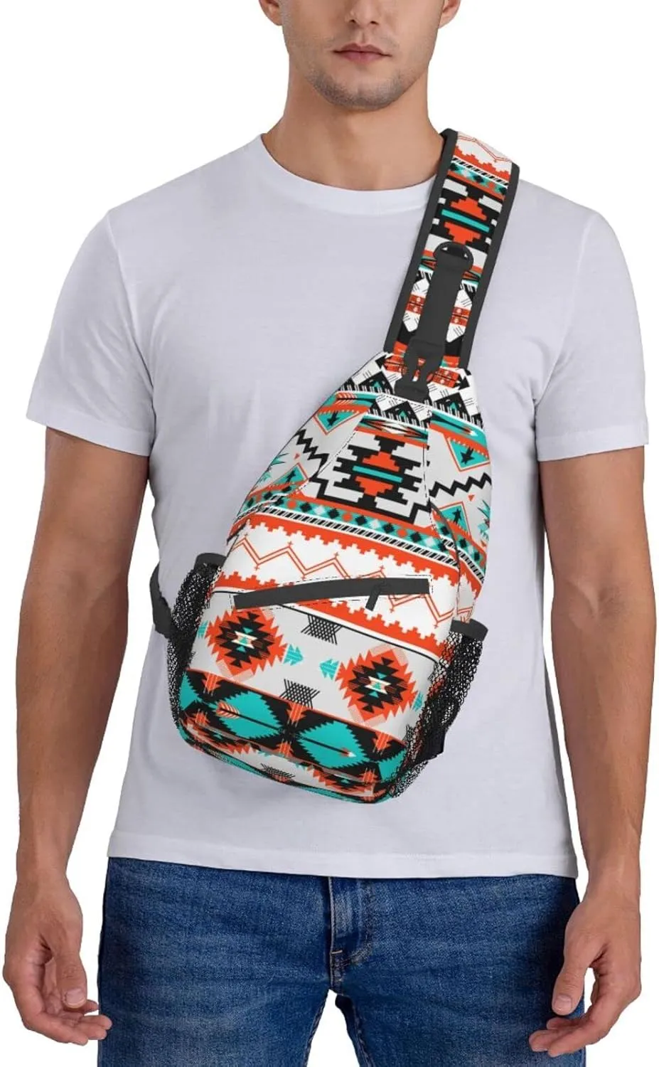 Aztec Design Sling Bag Crossbody Backpack Southwest Native American Geometric Chevron Colorful Aztec Pattern Sports Travel Hiking Daypack Navajo Print Chest Bag Shoulder Bag Unisex