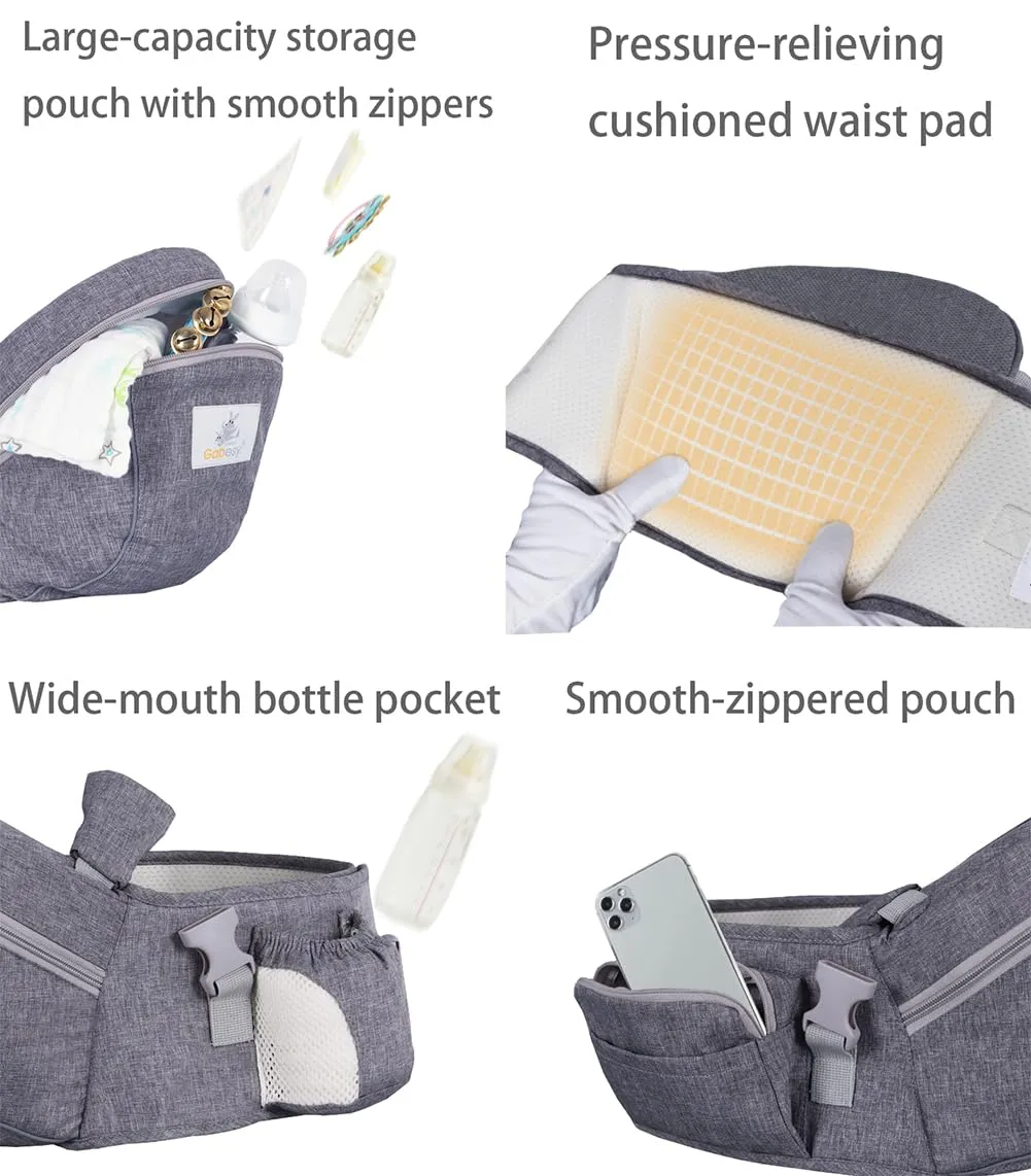 Baby Hip Seat Carrier Baby Waist Stool for Child Infant Toddler with Adjustable Strap Buckle Pocket Soft Inner Huge Storage (Black)