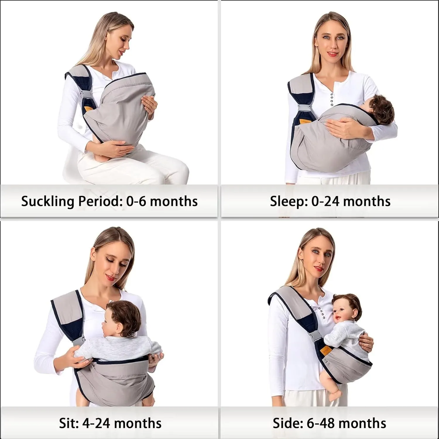 Baby Sling Carrier, Baby Carrier Newborn to Toddler(7-45lbs), Toddler Carrier with Safety Buckle, One Shoulder Adjustable Shoulder Strap, One Size Fits All, Grey