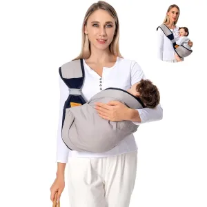 Baby Sling Carrier, Baby Carrier Newborn to Toddler(7-45lbs), Toddler Carrier with Safety Buckle, One Shoulder Adjustable Shoulder Strap, One Size Fits All, Grey