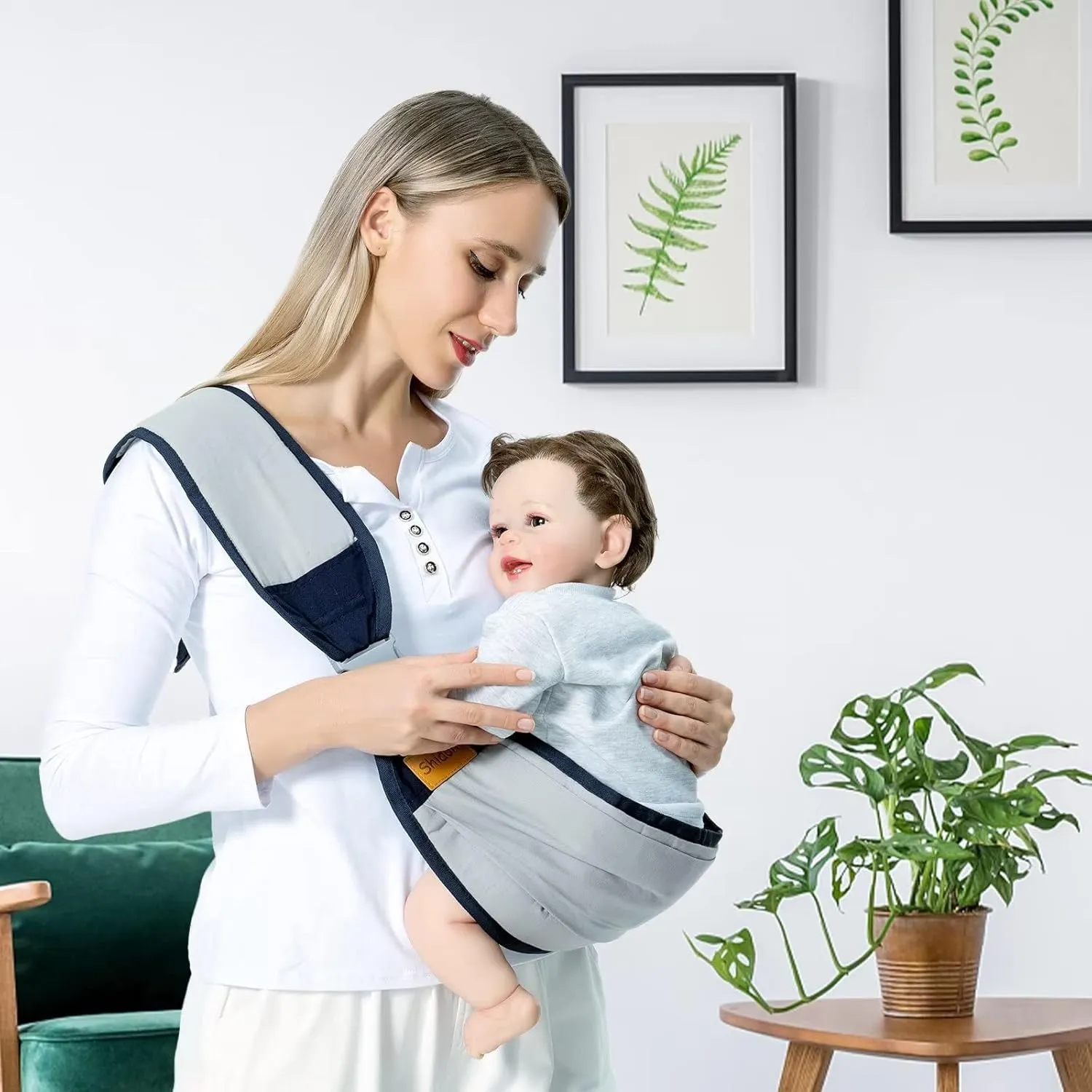 Baby Sling Carrier, Baby Carrier Newborn to Toddler(7-45lbs), Toddler Carrier with Safety Buckle, One Shoulder Adjustable Shoulder Strap, One Size Fits All, Grey