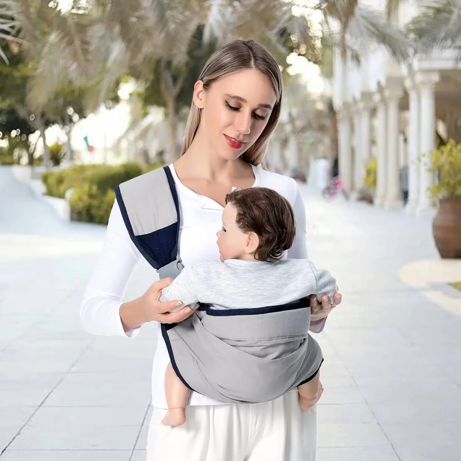Baby Sling Carrier, Baby Carrier Newborn to Toddler(7-45lbs), Toddler Carrier with Safety Buckle, One Shoulder Adjustable Shoulder Strap, One Size Fits All, Grey