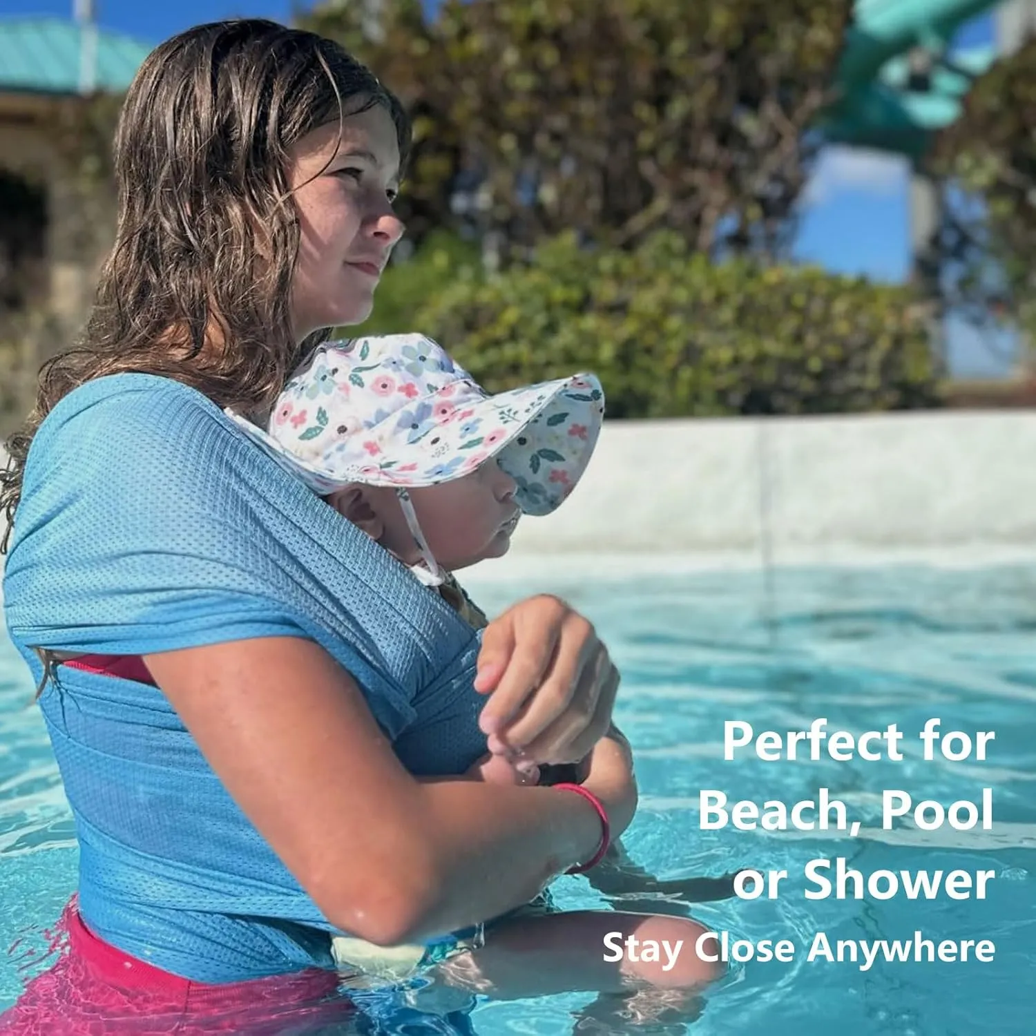 Baby Wrap Sling Carrier for Newborn, Infant, Toddler, Kid | Breathable Lightweight Stretch Mesh Water Sling | Nice for Summer, Pool, Beach, Swimming | Perfect Shower Gift Champagne