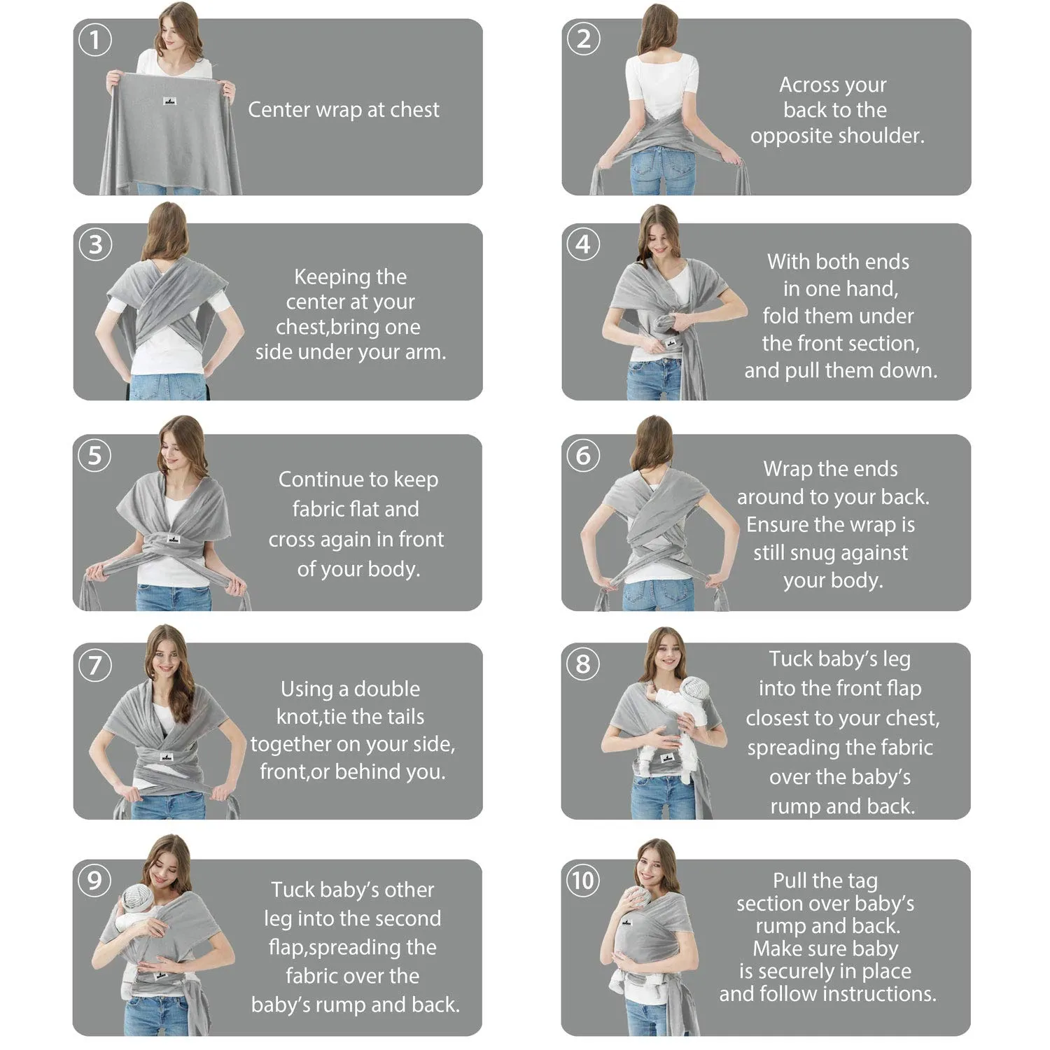 Baby Wraps Carrier, Jeroray Baby Carrier,Hands Free Infant Carrier, Lightweight,Breathable,Softness,Light Grey