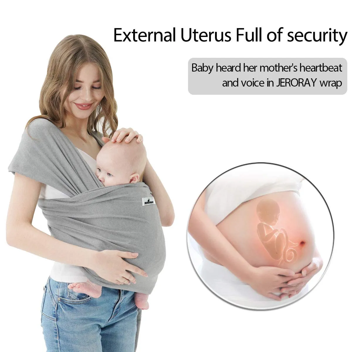 Baby Wraps Carrier, Jeroray Baby Carrier,Hands Free Infant Carrier, Lightweight,Breathable,Softness,Light Grey