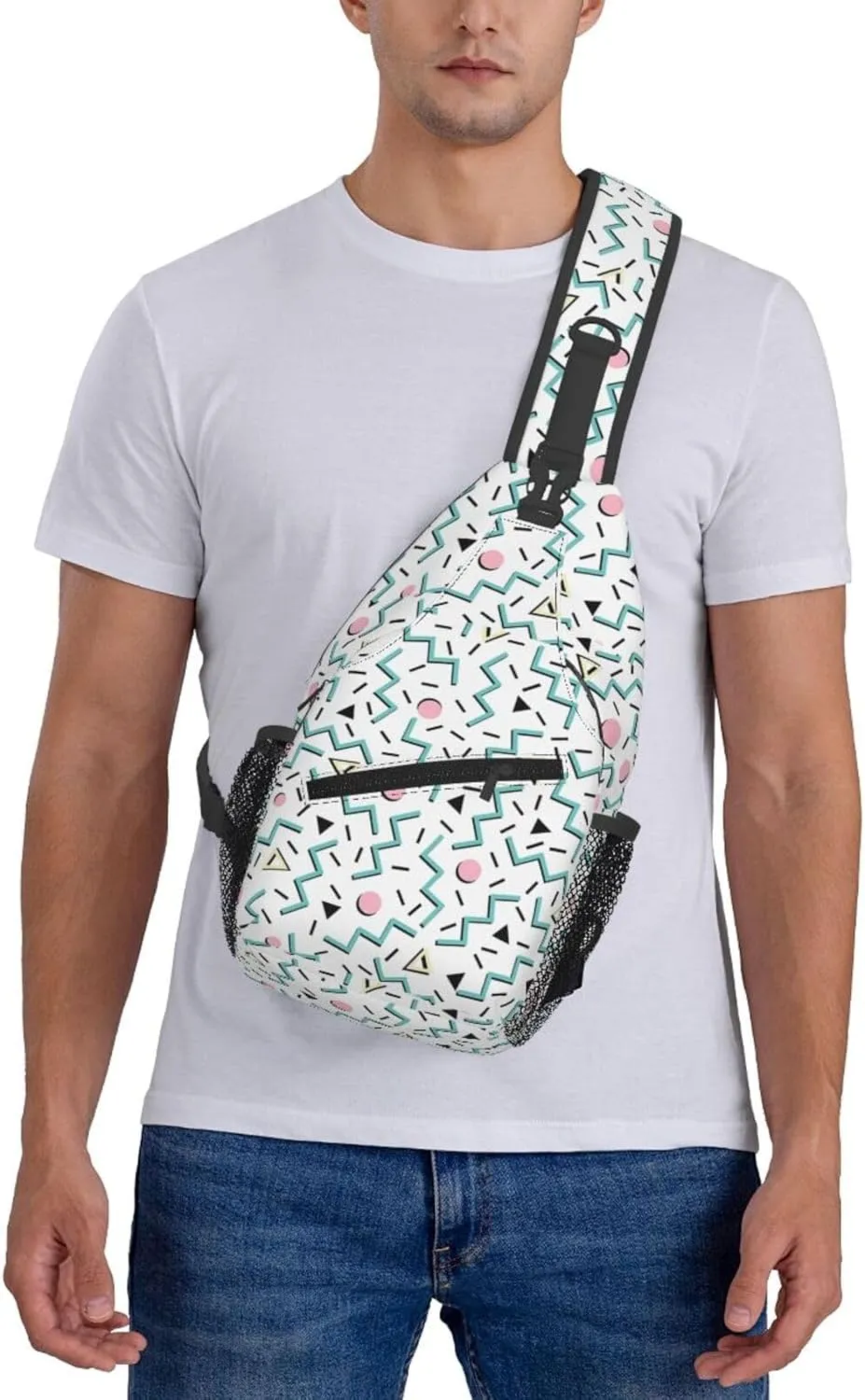 Back To The 80'S Eighties, Funky Memphis Patter Chest Sling Bag Crossbody Shoulder Backpack Bag Gym Cycling Daypack Travel Hiking Cross Bag