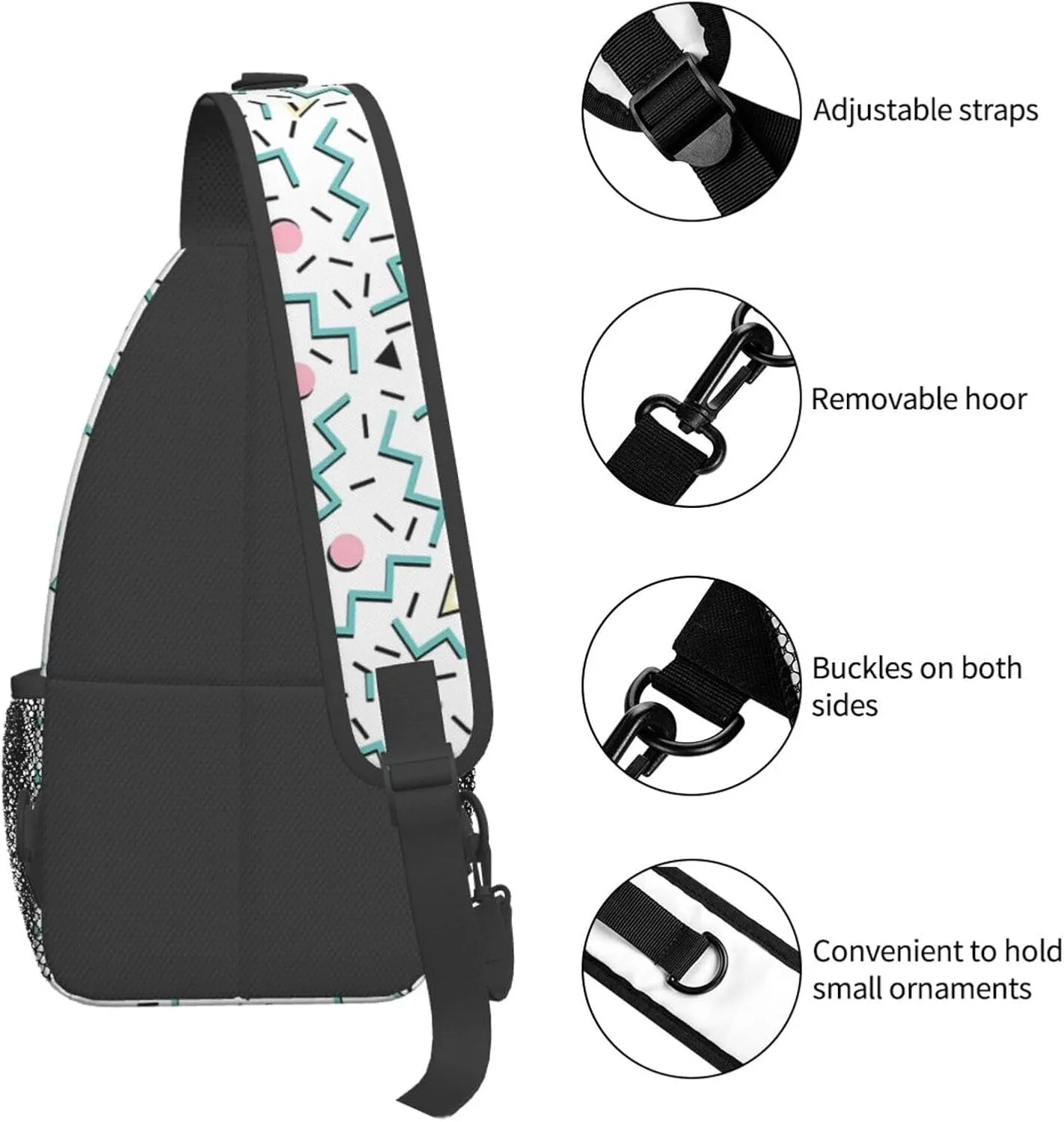 Back To The 80'S Eighties, Funky Memphis Patter Chest Sling Bag Crossbody Shoulder Backpack Bag Gym Cycling Daypack Travel Hiking Cross Bag