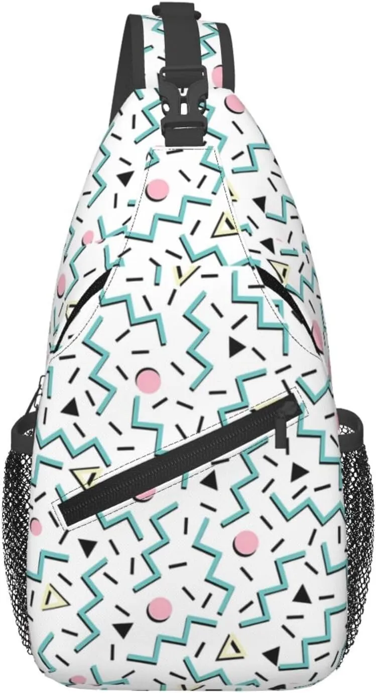 Back To The 80'S Eighties, Funky Memphis Patter Chest Sling Bag Crossbody Shoulder Backpack Bag Gym Cycling Daypack Travel Hiking Cross Bag