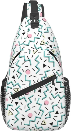 Back To The 80'S Eighties, Funky Memphis Patter Chest Sling Bag Crossbody Shoulder Backpack Bag Gym Cycling Daypack Travel Hiking Cross Bag