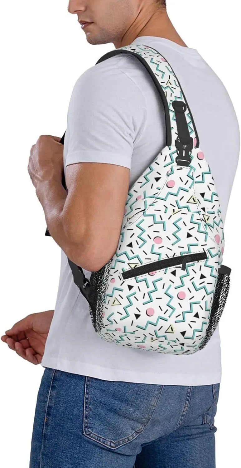 Back To The 80'S Eighties, Funky Memphis Patter Chest Sling Bag Crossbody Shoulder Backpack Bag Gym Cycling Daypack Travel Hiking Cross Bag