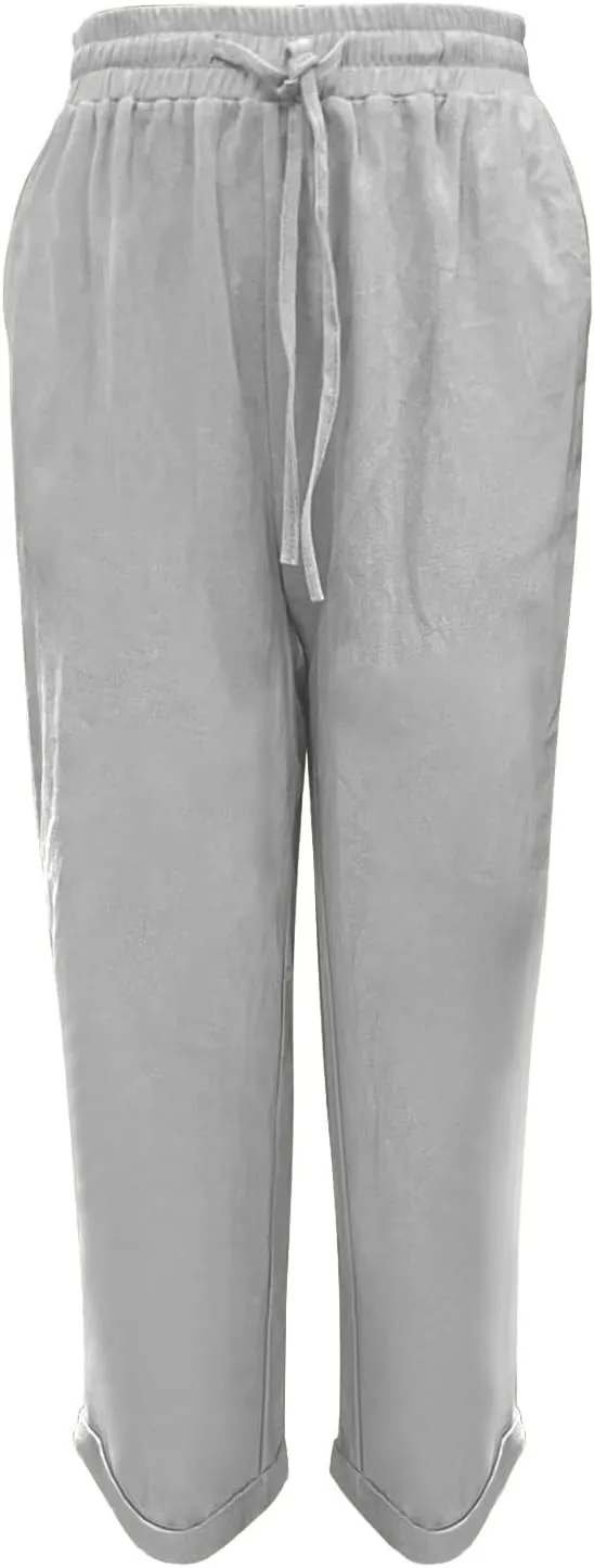Baggy Linen Pants Women Summer Boho Lightweight High Waist Palazzo Pants Loose Comfy Straight Leg Pants with Pockets