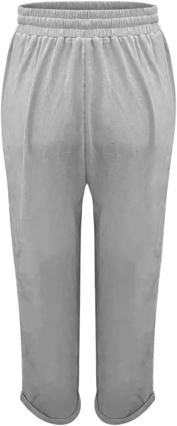 Baggy Linen Pants Women Summer Boho Lightweight High Waist Palazzo Pants Loose Comfy Straight Leg Pants with Pockets