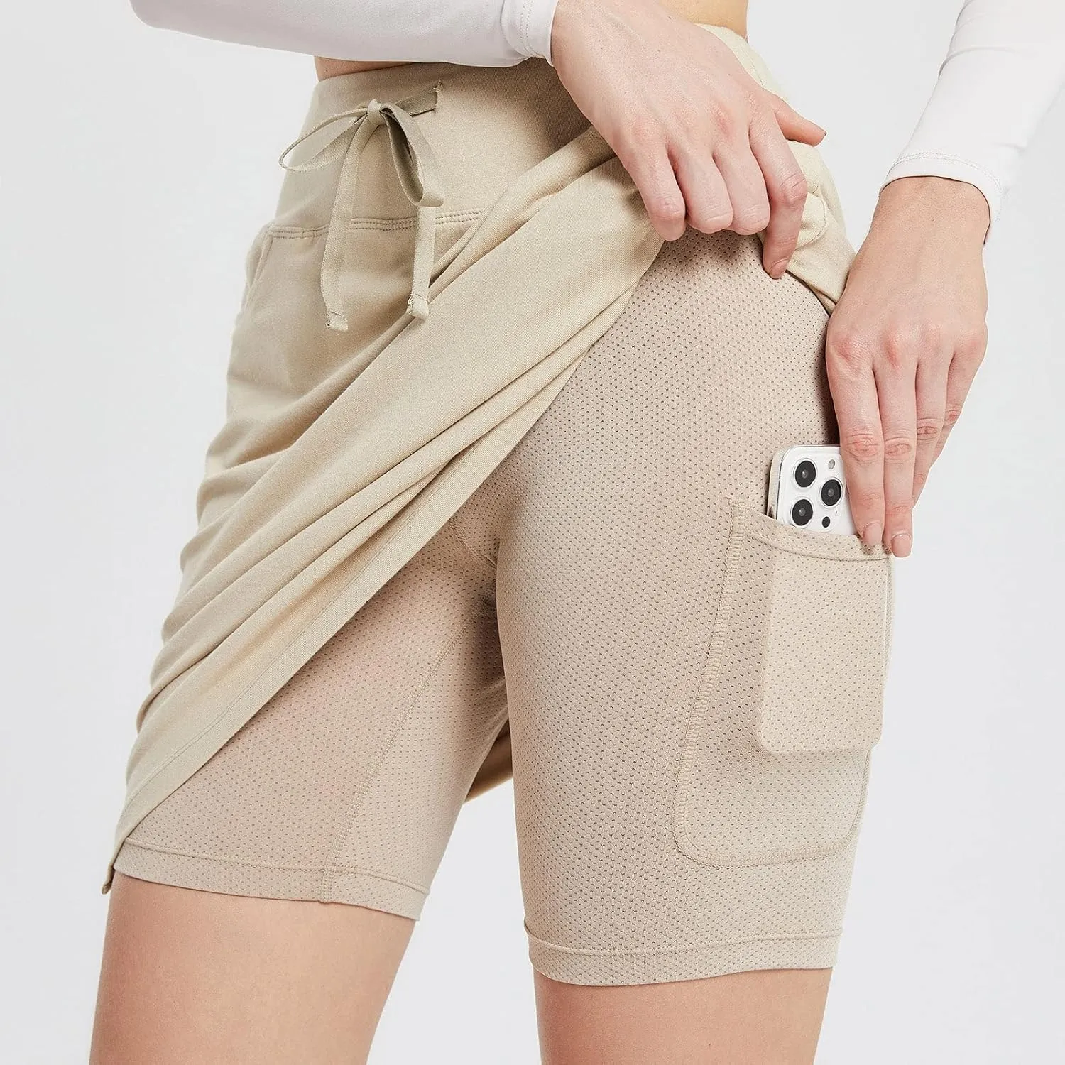 baleaf Women's Skorts Skirts 20" Knee Length Cotton Casual High Waist Drawstring Modest Golf Skort with Pocket