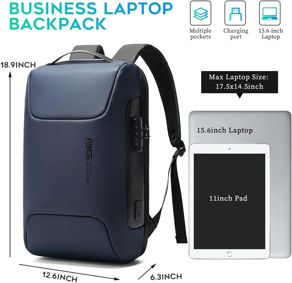 BANGE Anti Theft Backpack with Lock,Business Backpack with USB Charging Port, Office Laptop Fit for 15.6 INCH Laptop