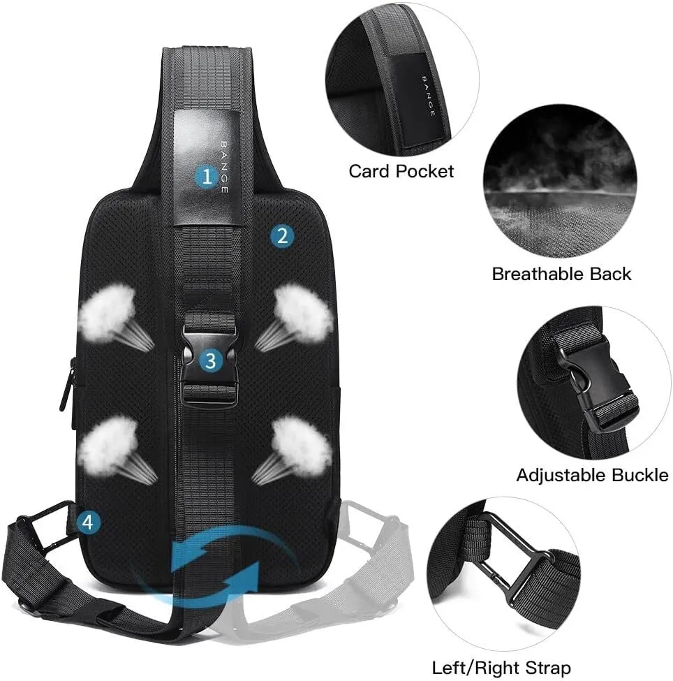 BANGE Anti theft Sling Backpack with Lock, Men's Sling Bag for Men, Shoulder Crossbody Backpack with USB Charging Port for Men and Women