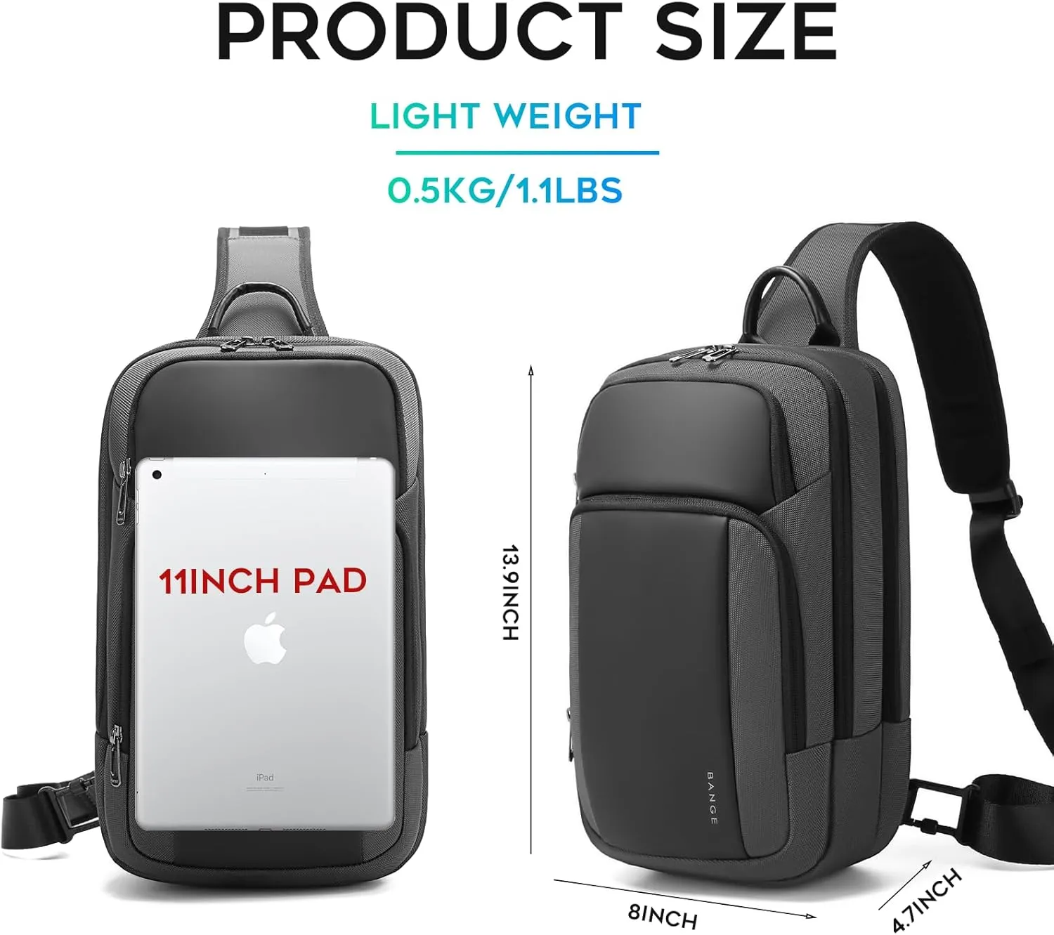 BANGE Large Sling Bag for Men, Waterproof Crossbody Backpack for Men, Fashion Shoulder bags with Pad Compartment